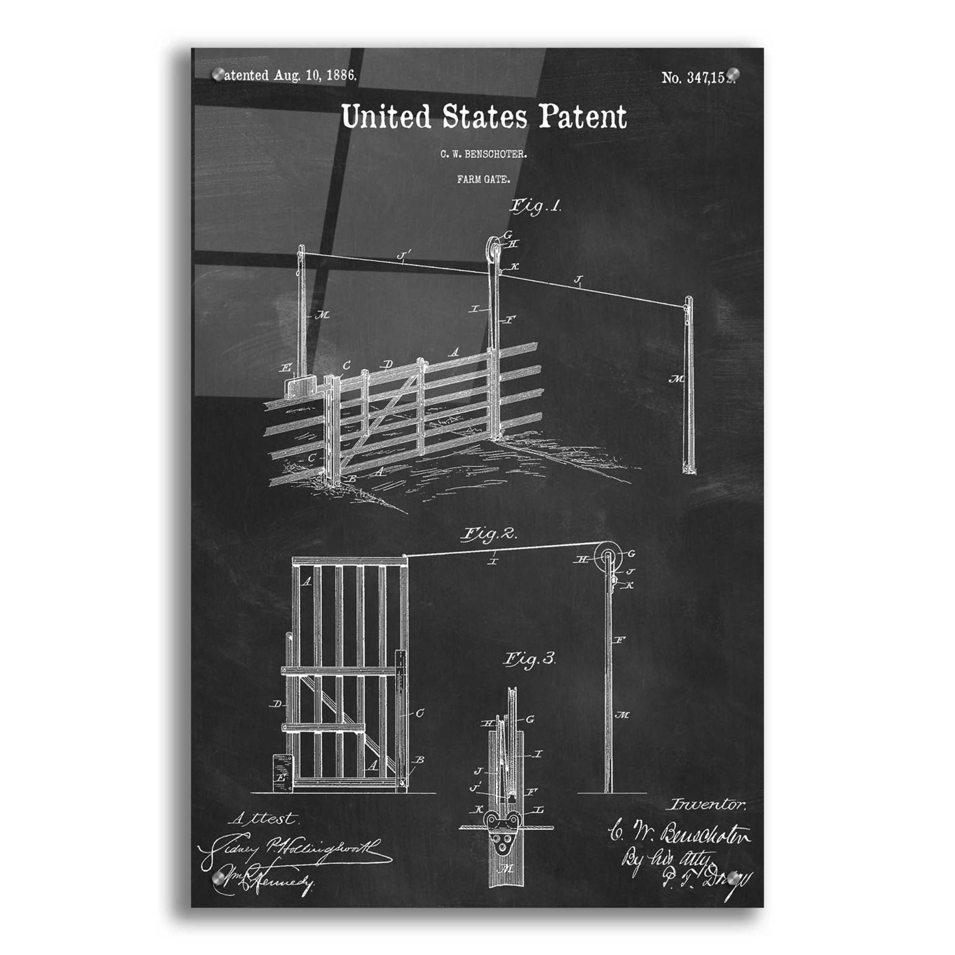 Epic Art 'Farm Gate Blueprint Patent Chalkboard,' Acrylic Glass Wall Art,24x36