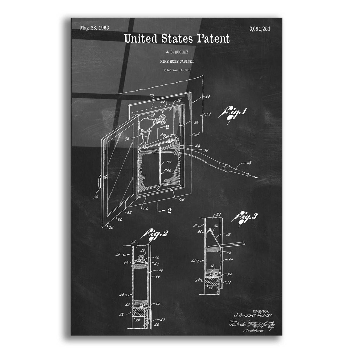 Epic Art 'Fire Hose Cabinet Blueprint Patent Chalkboard,' Acrylic Glass Wall Art,12x16x1.1x0,18x26x1.1x0,26x34x1.74x0,40x54x1.74x0