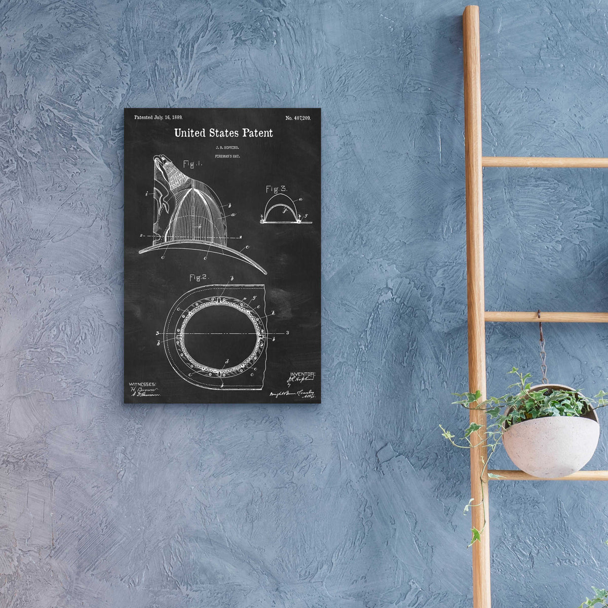 Epic Art 'Fireman's Hat Blueprint Patent Chalkboard,' Acrylic Glass Wall Art,16x24