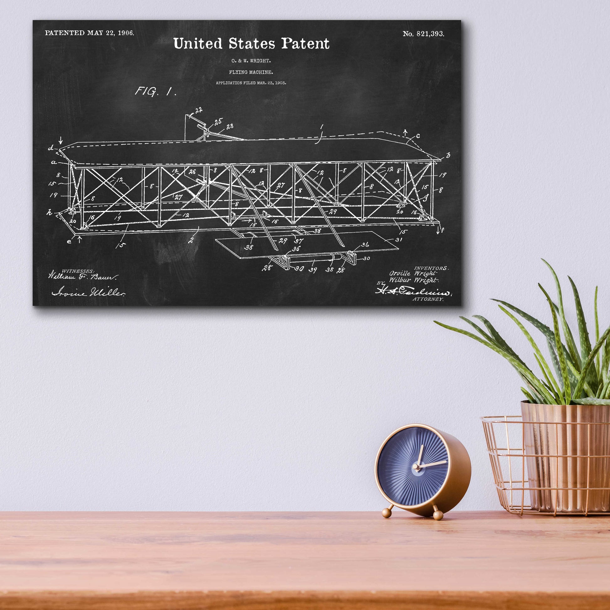 Epic Art 'Wright Bros. Flying Machine Blueprint Patent Chalkboard,' by Acrylic Glass Wall Art,16x12