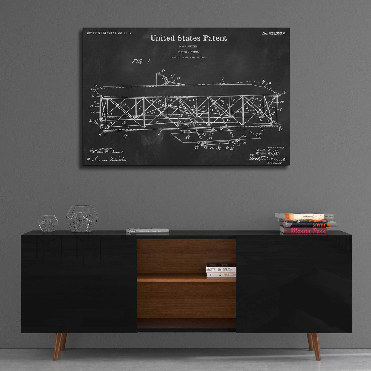 Epic Art 'Wright Bros. Flying Machine Blueprint Patent Chalkboard,' by Acrylic Glass Wall Art,36x24