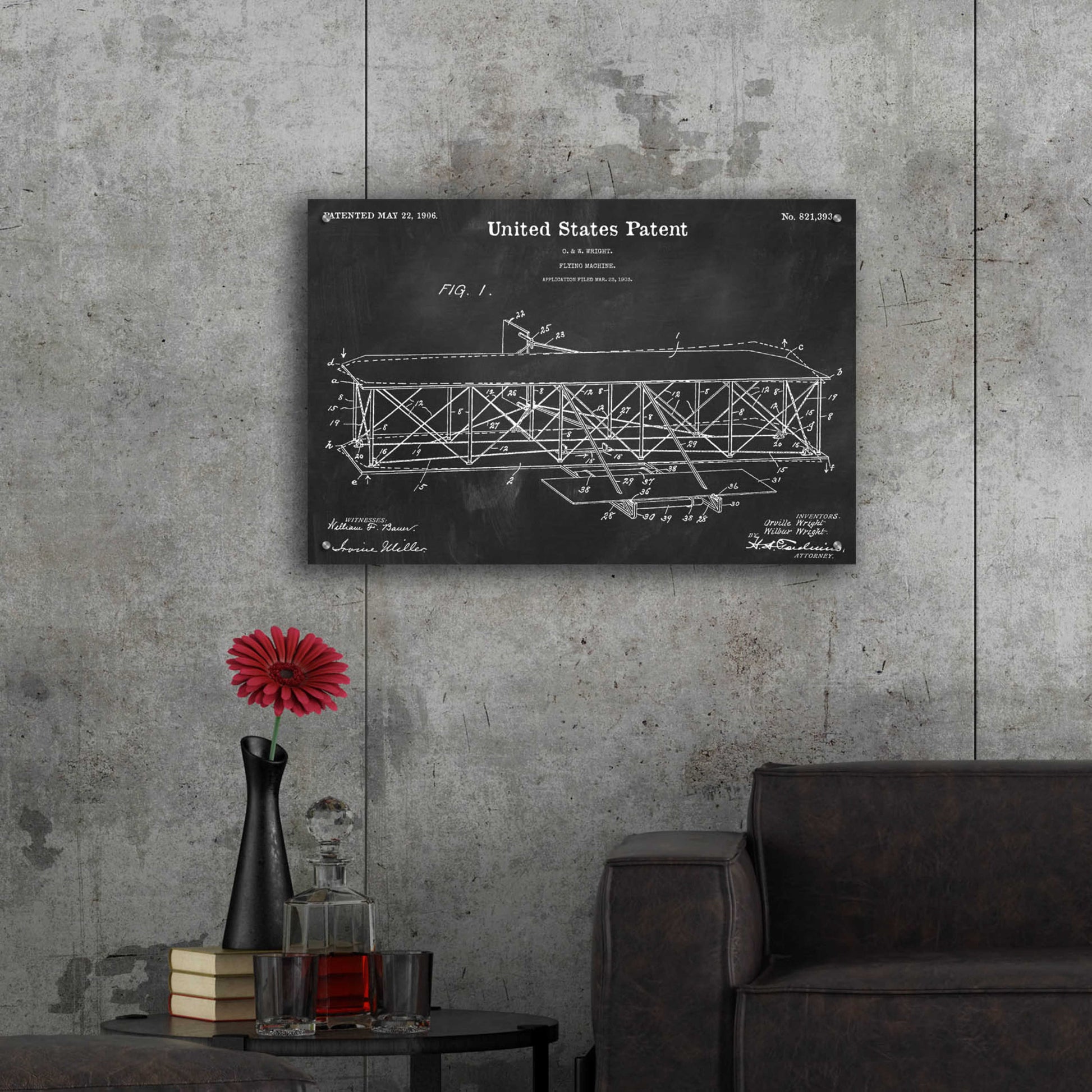 Epic Art 'Wright Bros. Flying Machine Blueprint Patent Chalkboard,' by Acrylic Glass Wall Art,36x24