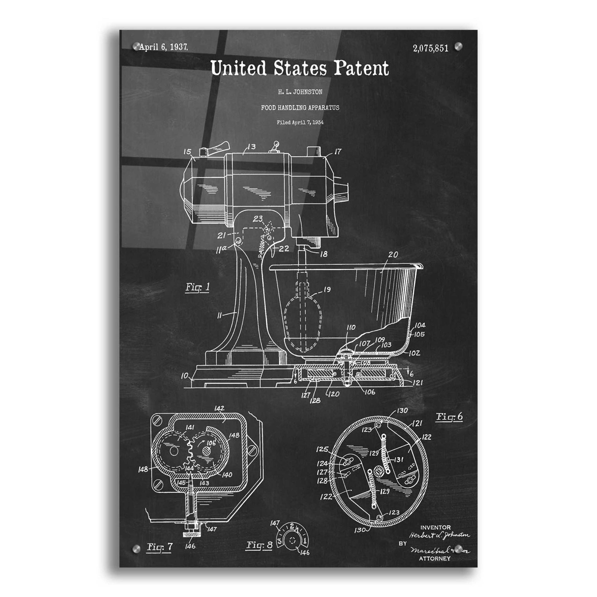 Epic Art 'Kitchen Mixer Blueprint Patent Chalkboard,' Acrylic Glass Wall Art,24x36