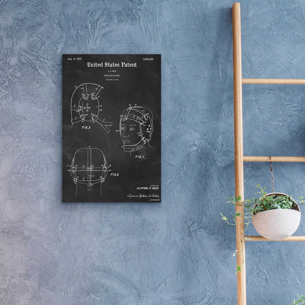 Epic Art 'Wrestling Headgear Blueprint Patent Chalkboard,' Acrylic Glass Wall Art,16x24