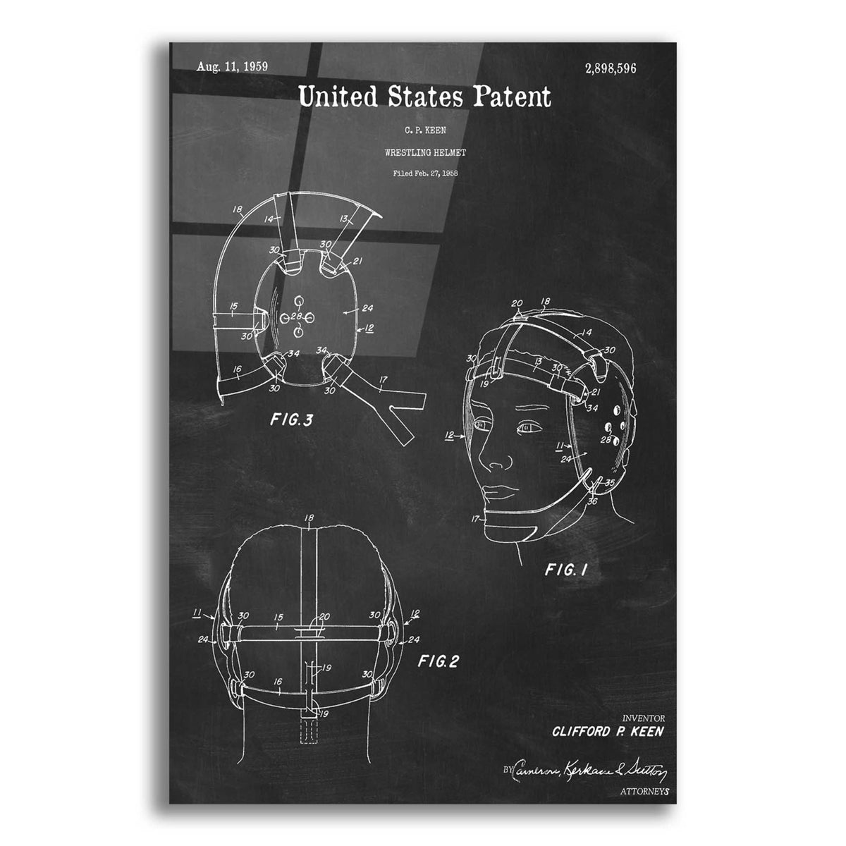 Epic Art 'Wrestling Headgear Blueprint Patent Chalkboard,' Acrylic Glass Wall Art,12x16x1.1x0,18x26x1.1x0,26x34x1.74x0,40x54x1.74x0