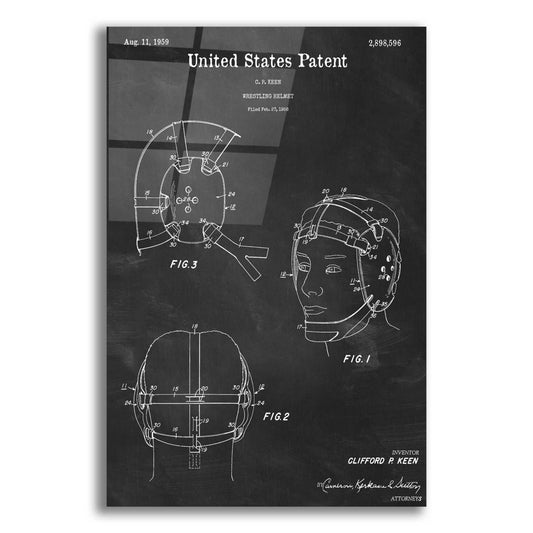 Epic Art 'Wrestling Headgear Blueprint Patent Chalkboard,' Acrylic Glass Wall Art,12x16x1.1x0,18x26x1.1x0,26x34x1.74x0,40x54x1.74x0