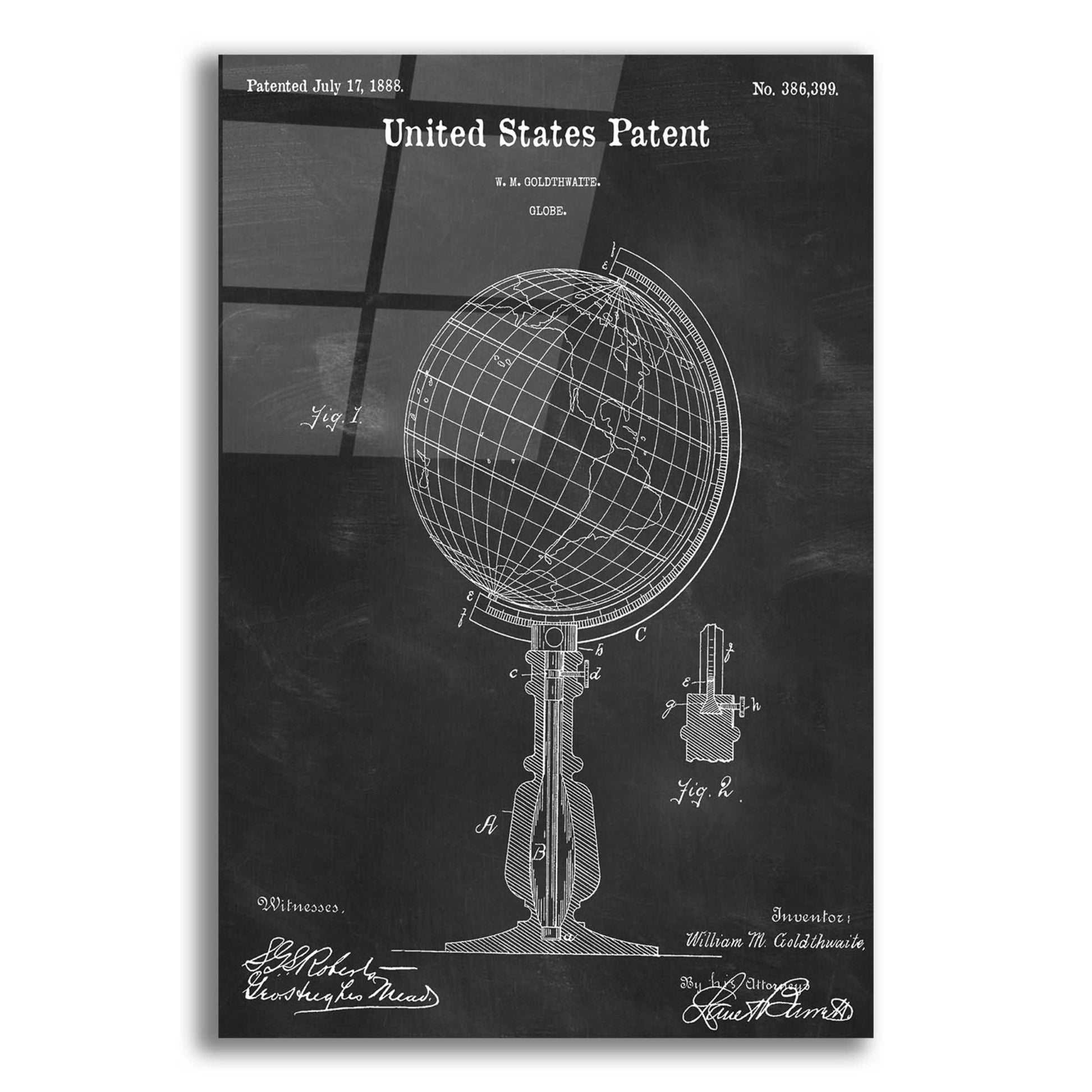 Epic Art 'globe Blueprint Patent Chalkboard,' Acrylic Glass Wall Art,12x16