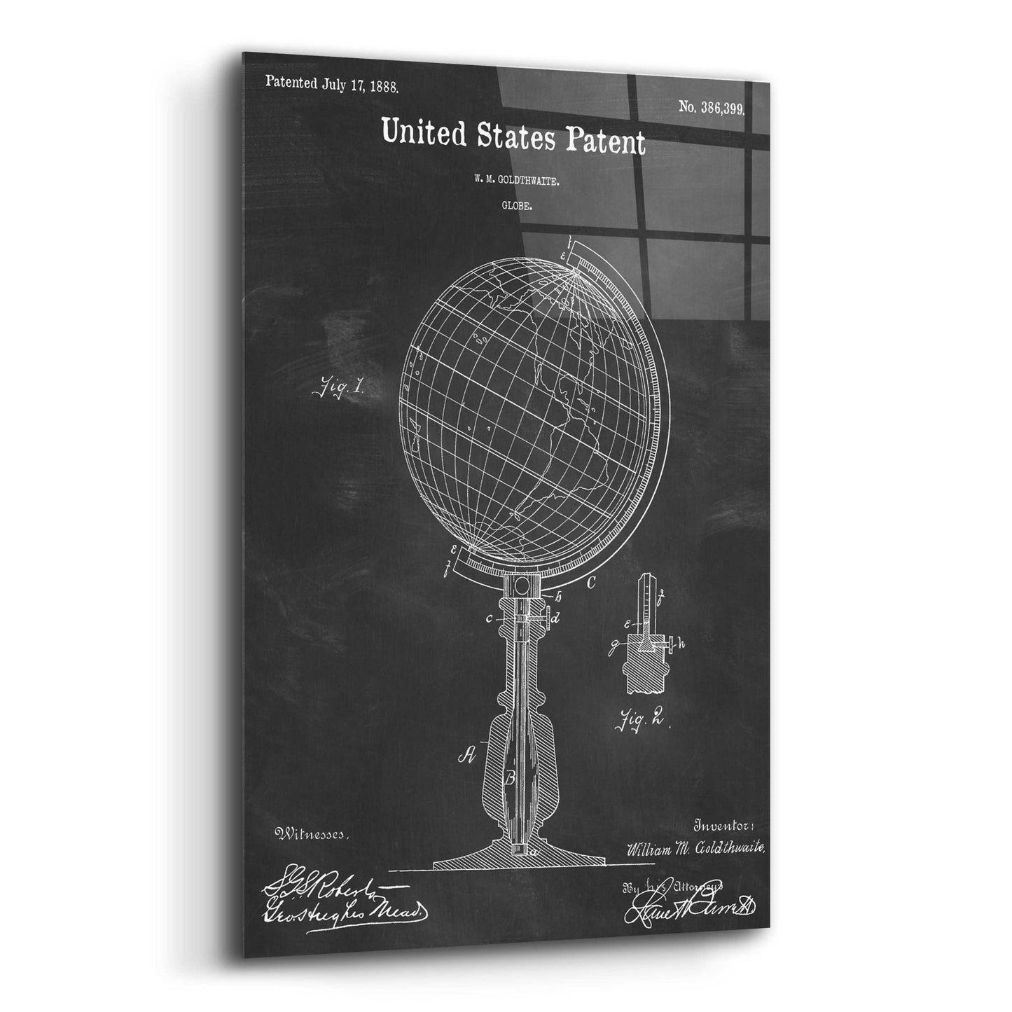 Epic Art 'globe Blueprint Patent Chalkboard,' Acrylic Glass Wall Art,16x24