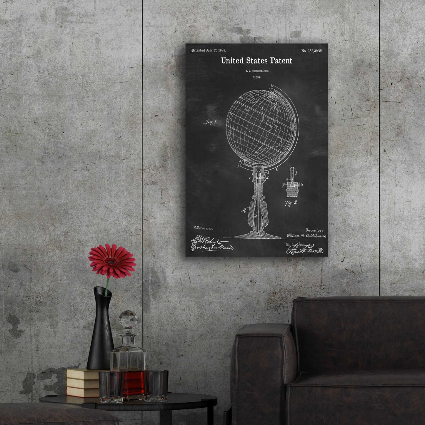 Epic Art 'globe Blueprint Patent Chalkboard,' Acrylic Glass Wall Art,24x36