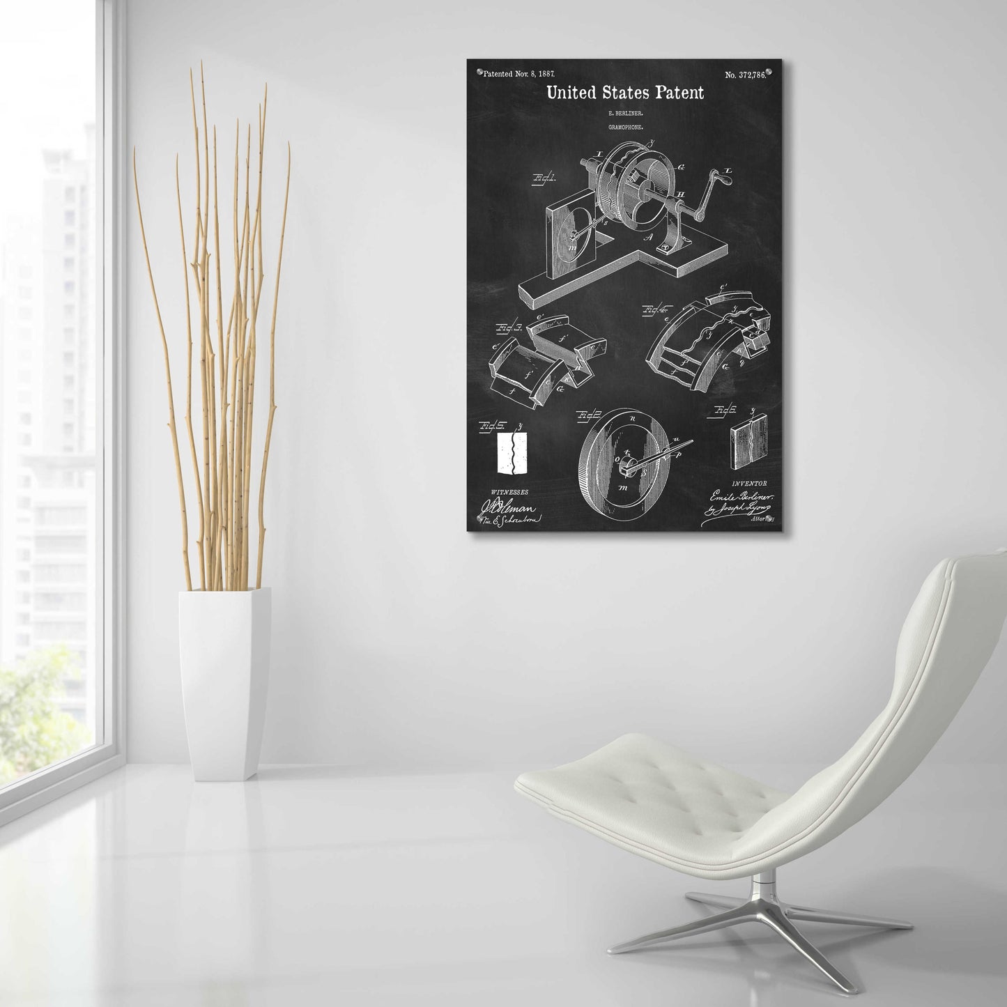 Epic Art 'Gramophone, 1887 Blueprint Patent Chalkboard,' Acrylic Glass Wall Art,24x36