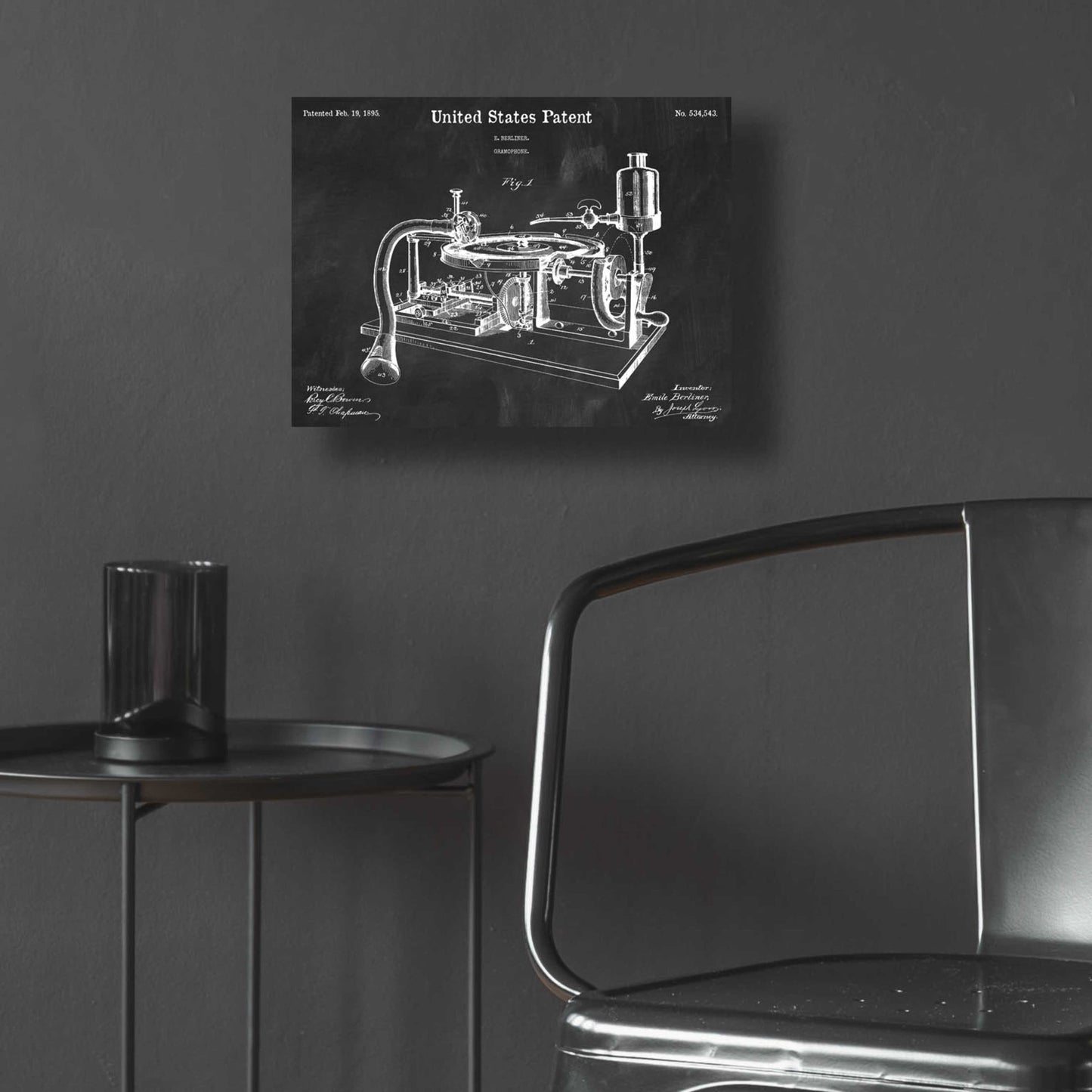 Epic Art 'Gramophone, 1895 Blueprint Patent Chalkboard,' Acrylic Glass Wall Art,16x12