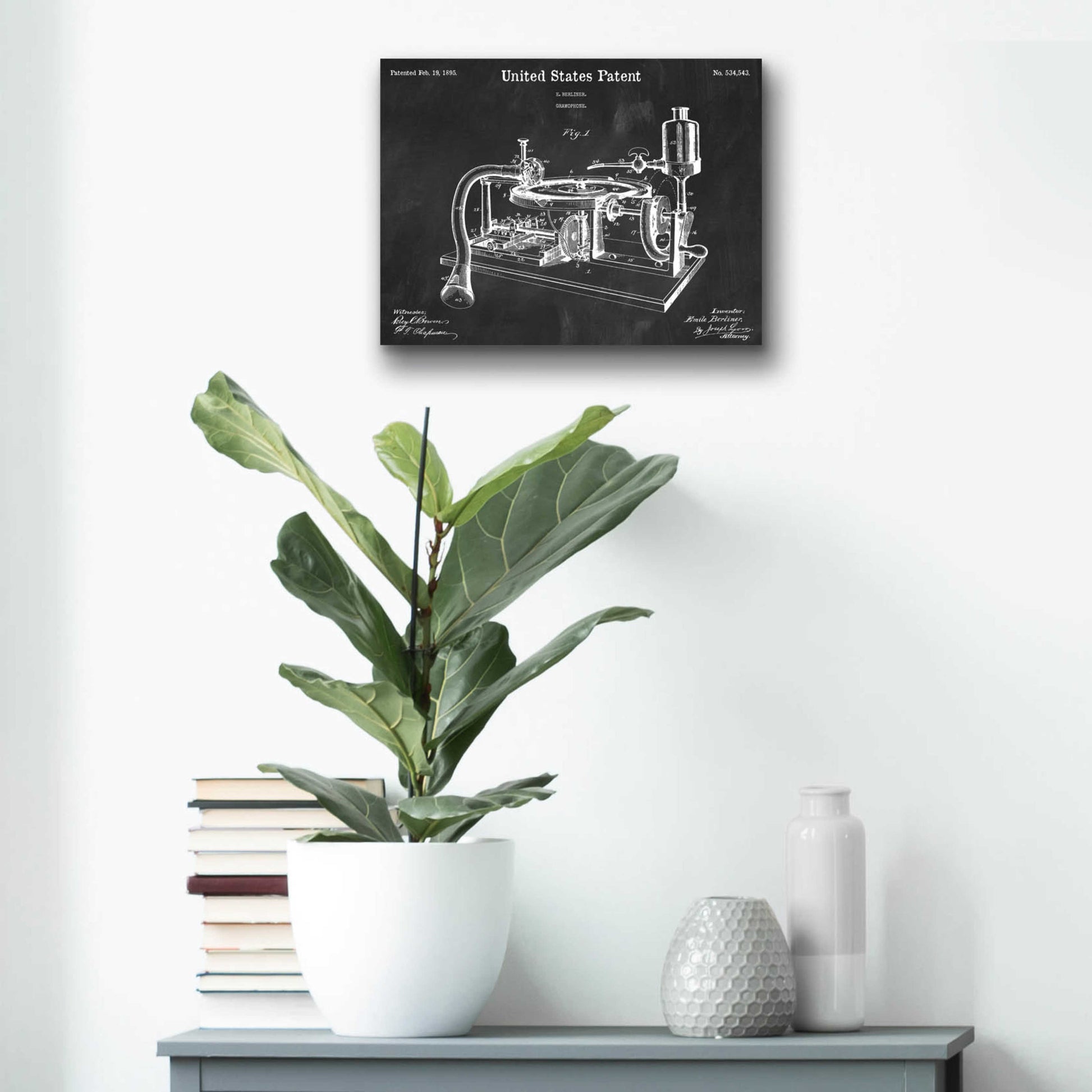 Epic Art 'Gramophone, 1895 Blueprint Patent Chalkboard,' Acrylic Glass Wall Art,16x12