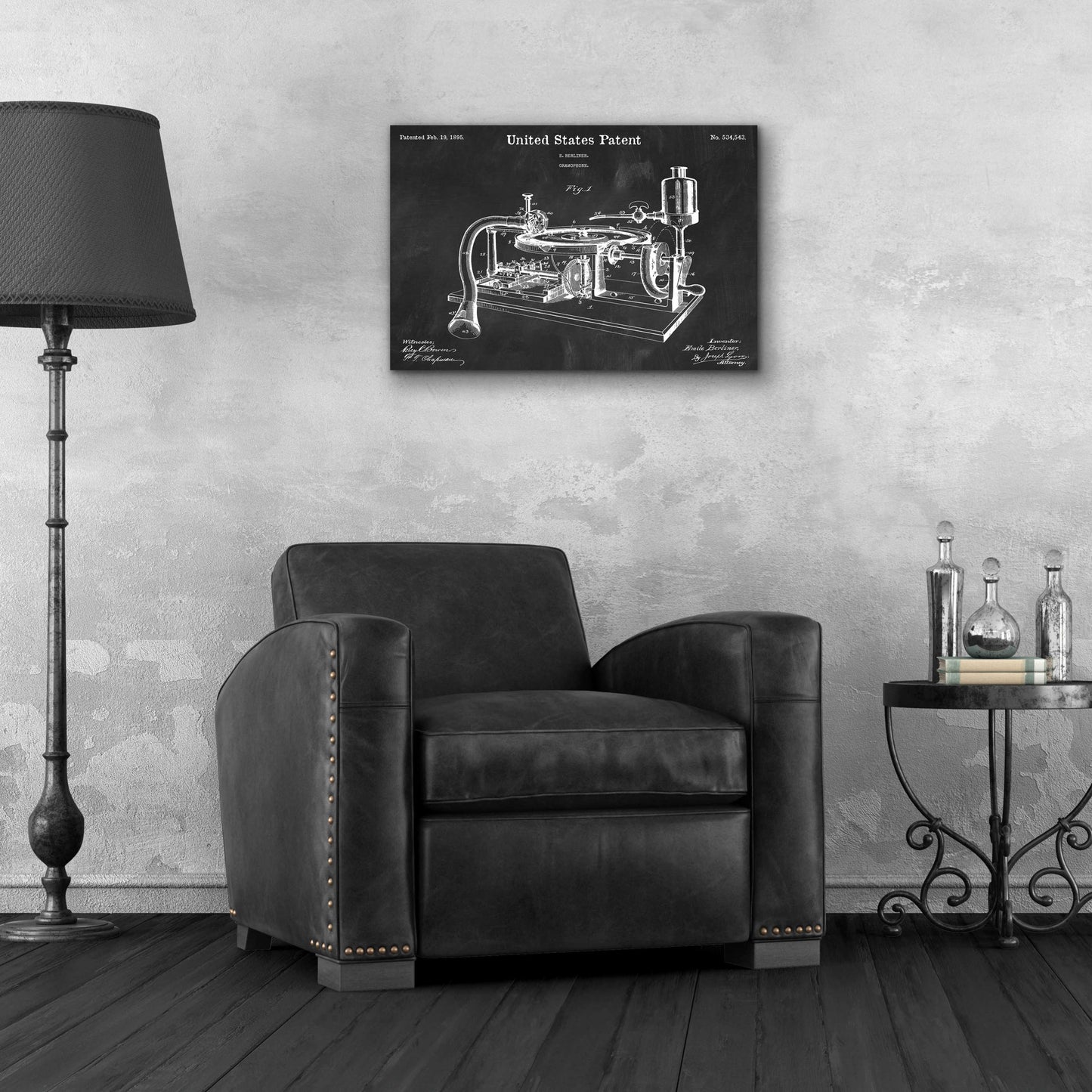 Epic Art 'Gramophone, 1895 Blueprint Patent Chalkboard,' Acrylic Glass Wall Art,24x16