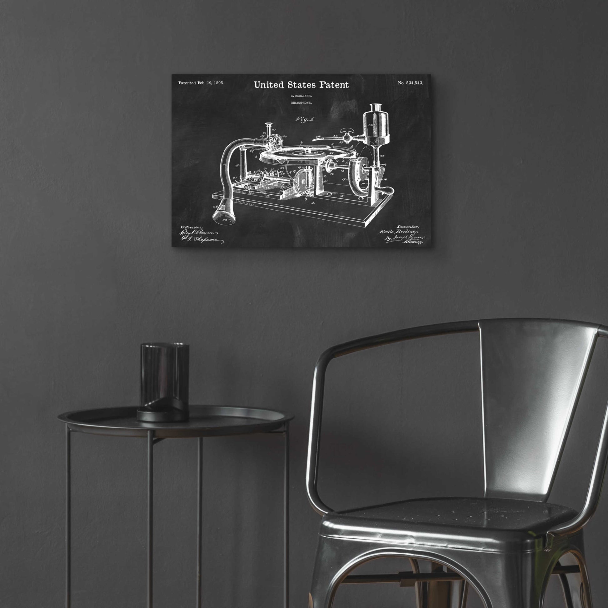 Epic Art 'Gramophone, 1895 Blueprint Patent Chalkboard,' Acrylic Glass Wall Art,24x16