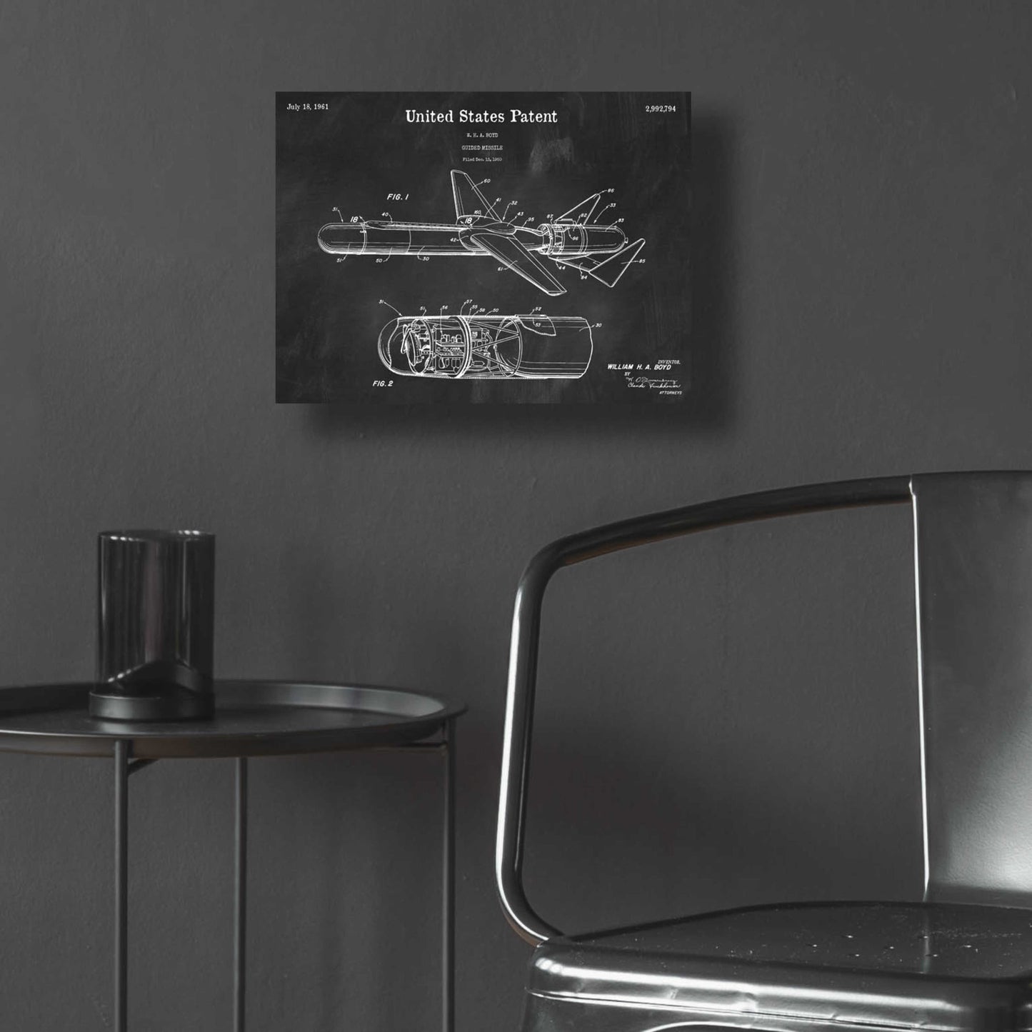 Epic Art 'Cold War Era Guided Missile Blueprint Patent Chalkboard,' Acrylic Glass Wall Art,16x12