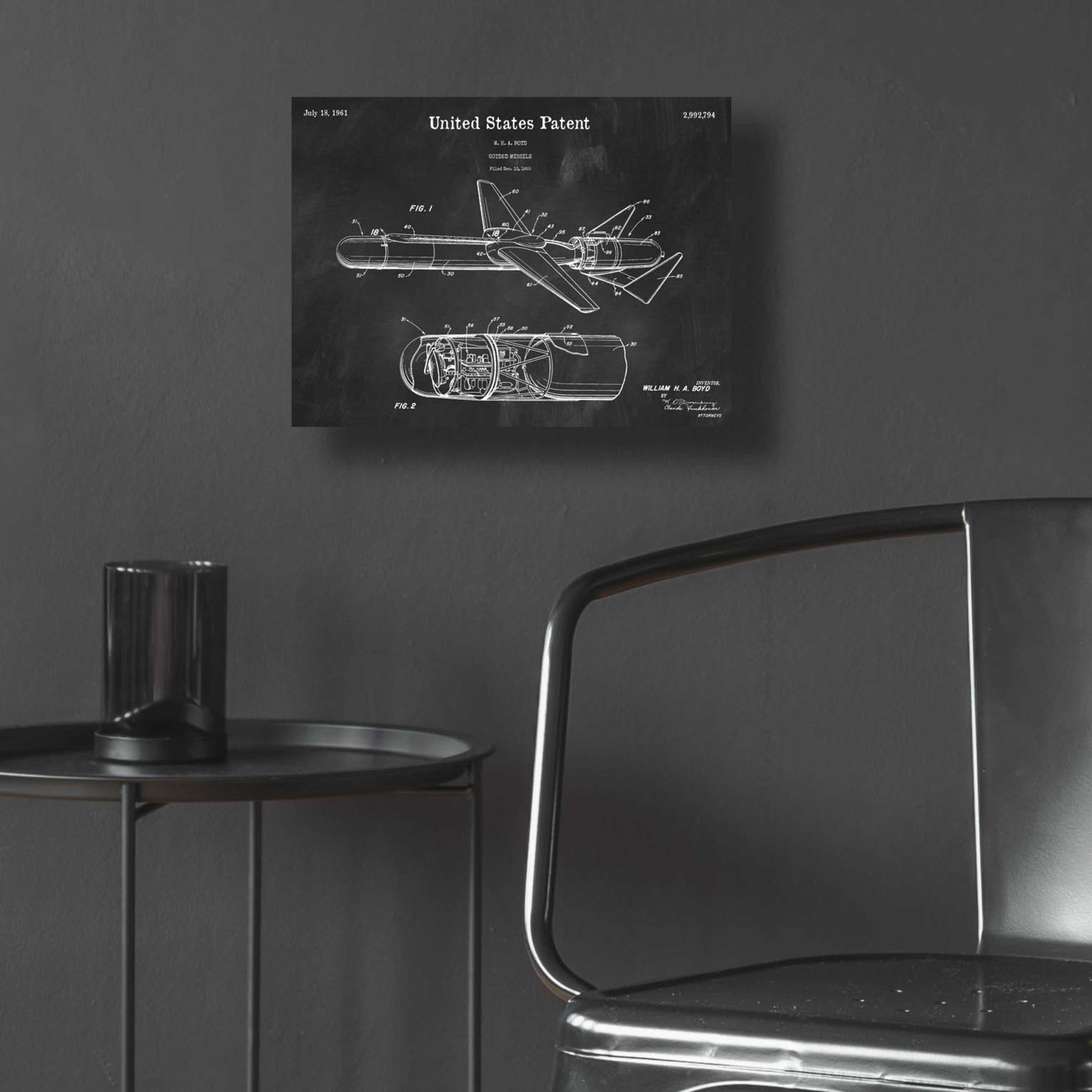 Epic Art 'Cold War Era Guided Missile Blueprint Patent Chalkboard,' Acrylic Glass Wall Art,16x12