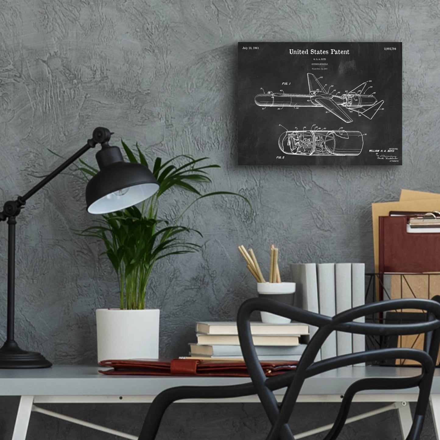 Epic Art 'Cold War Era Guided Missile Blueprint Patent Chalkboard,' Acrylic Glass Wall Art,16x12