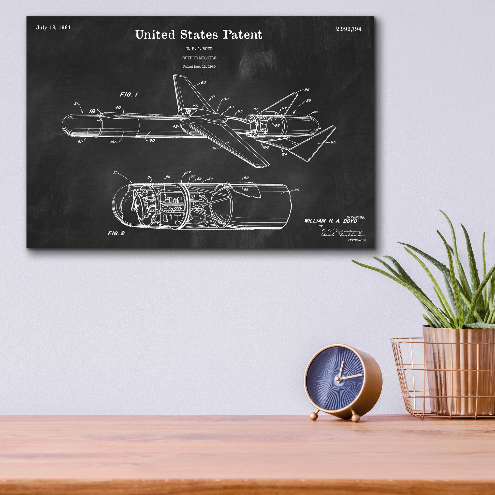 Epic Art 'Cold War Era Guided Missile Blueprint Patent Chalkboard,' Acrylic Glass Wall Art,16x12