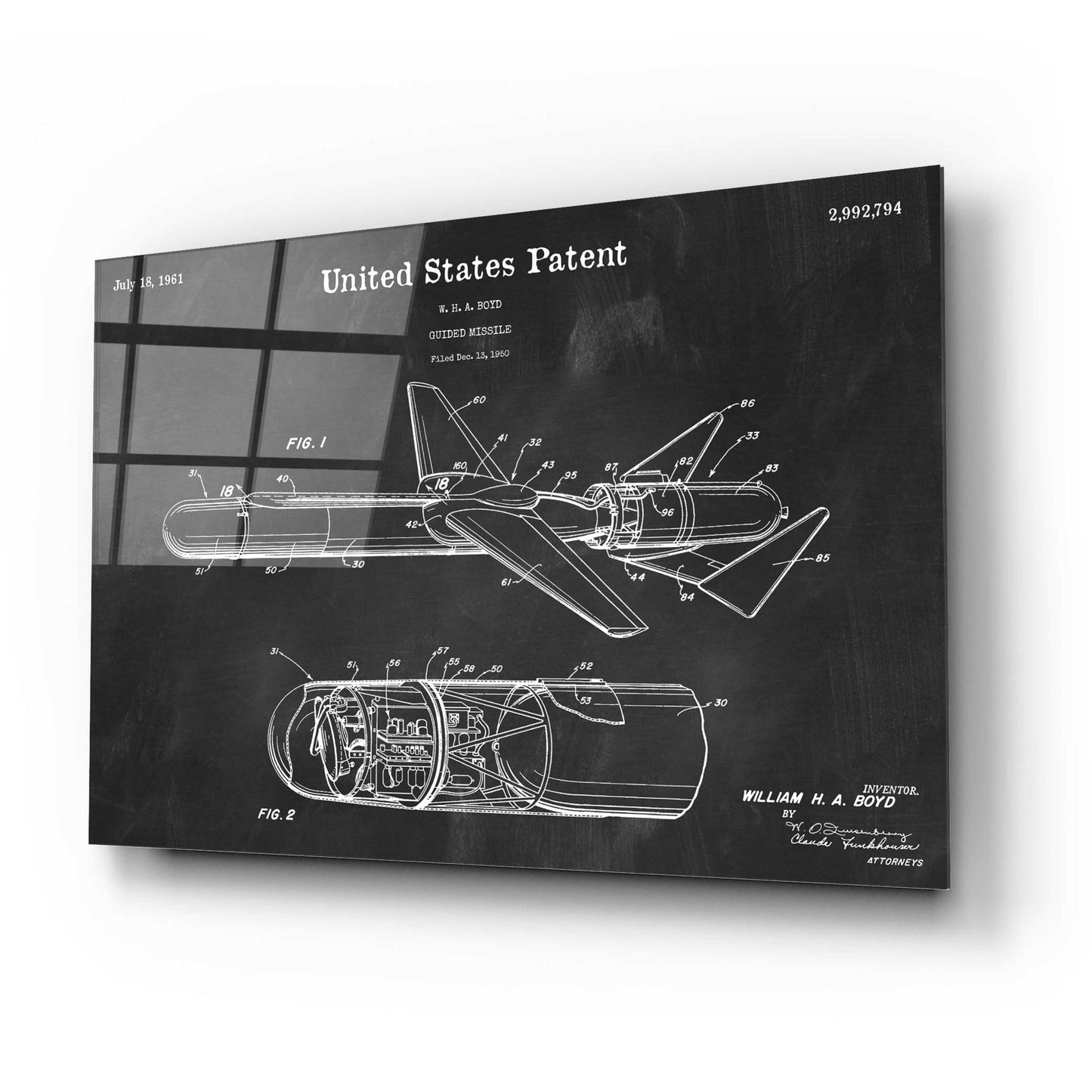 Epic Art 'Cold War Era Guided Missile Blueprint Patent Chalkboard,' Acrylic Glass Wall Art,24x16