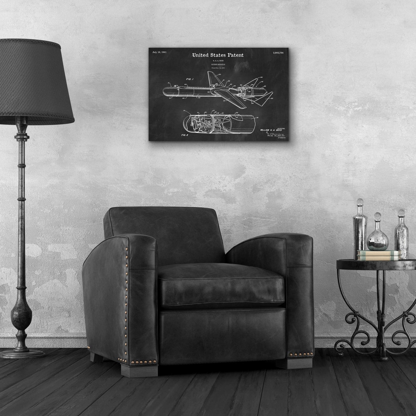 Epic Art 'Cold War Era Guided Missile Blueprint Patent Chalkboard,' Acrylic Glass Wall Art,24x16