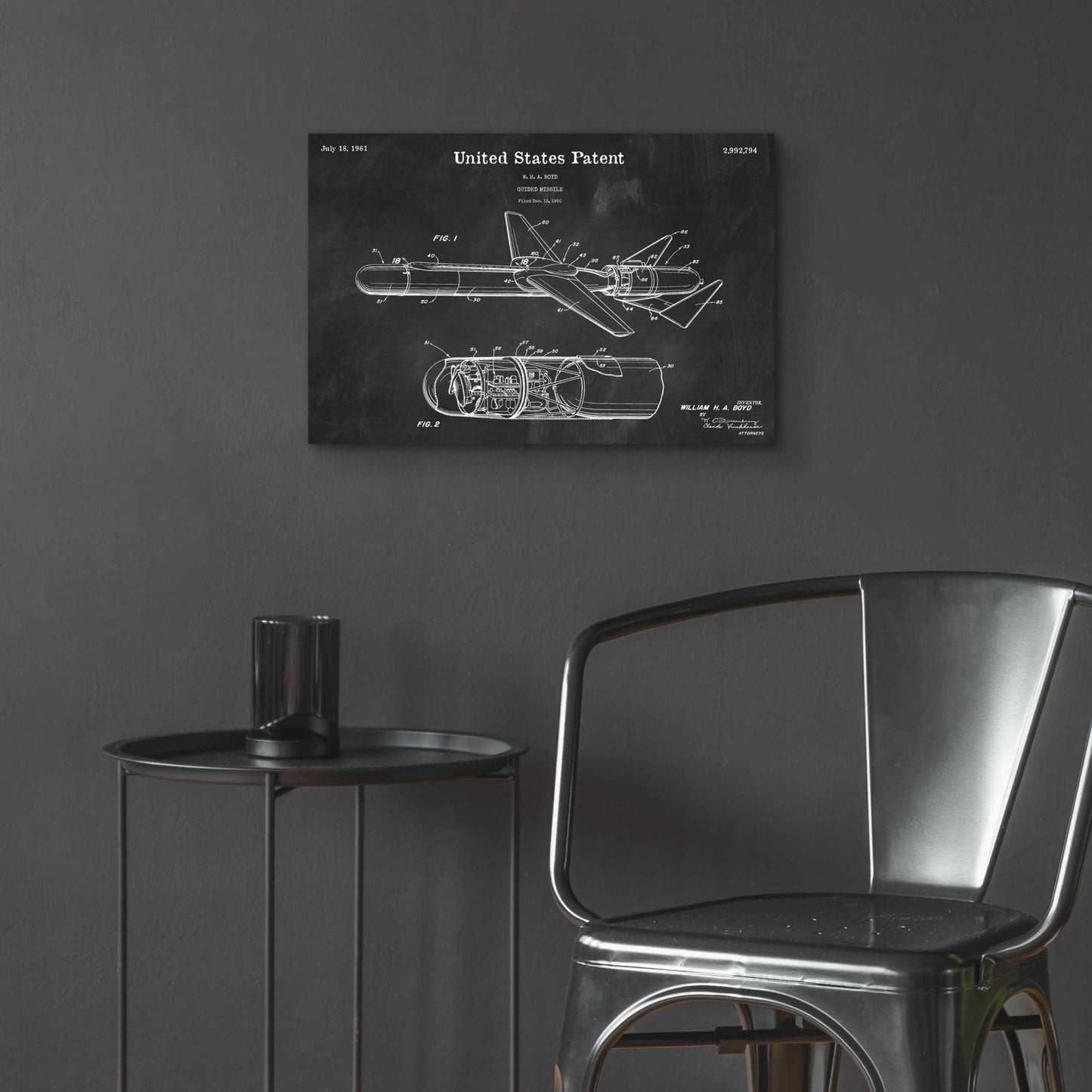 Epic Art 'Cold War Era Guided Missile Blueprint Patent Chalkboard,' Acrylic Glass Wall Art,24x16