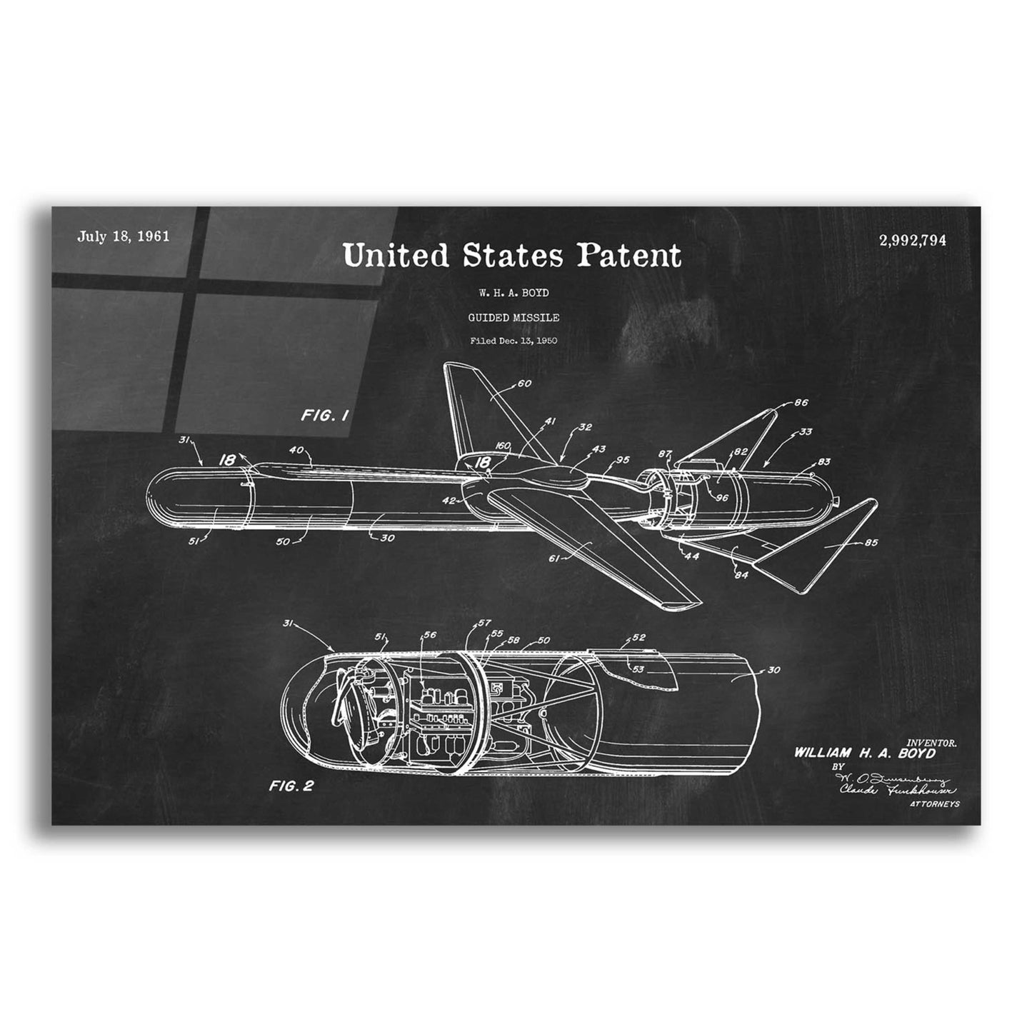 Epic Art 'Cold War Era Guided Missile Blueprint Patent Chalkboard,' Acrylic Glass Wall Art,24x16