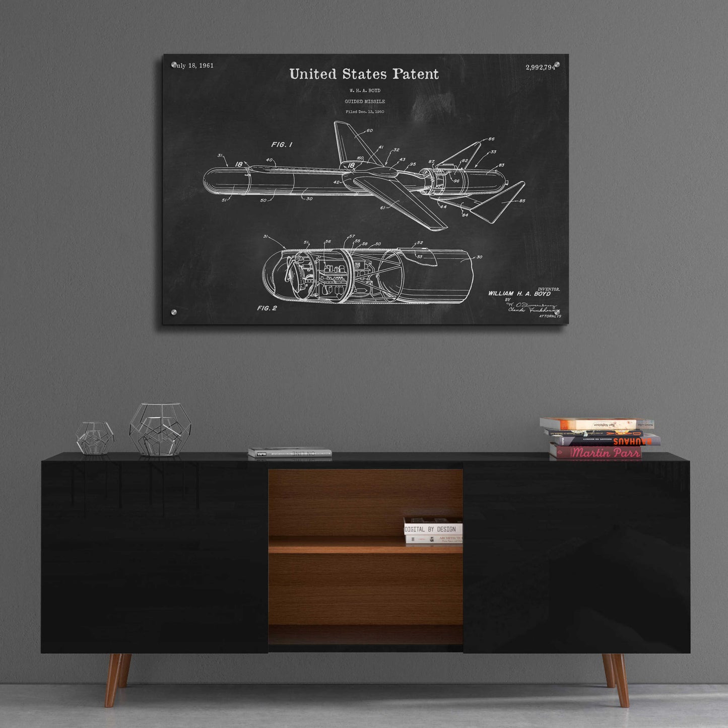 Epic Art 'Cold War Era Guided Missile Blueprint Patent Chalkboard,' Acrylic Glass Wall Art,36x24