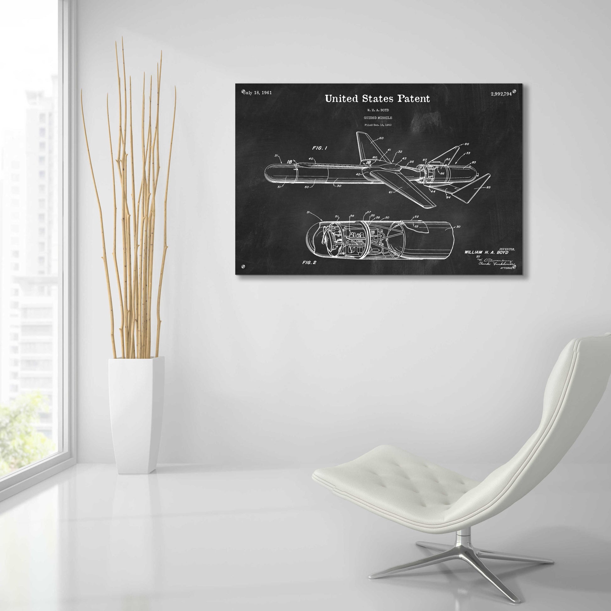 Epic Art 'Cold War Era Guided Missile Blueprint Patent Chalkboard,' Acrylic Glass Wall Art,36x24