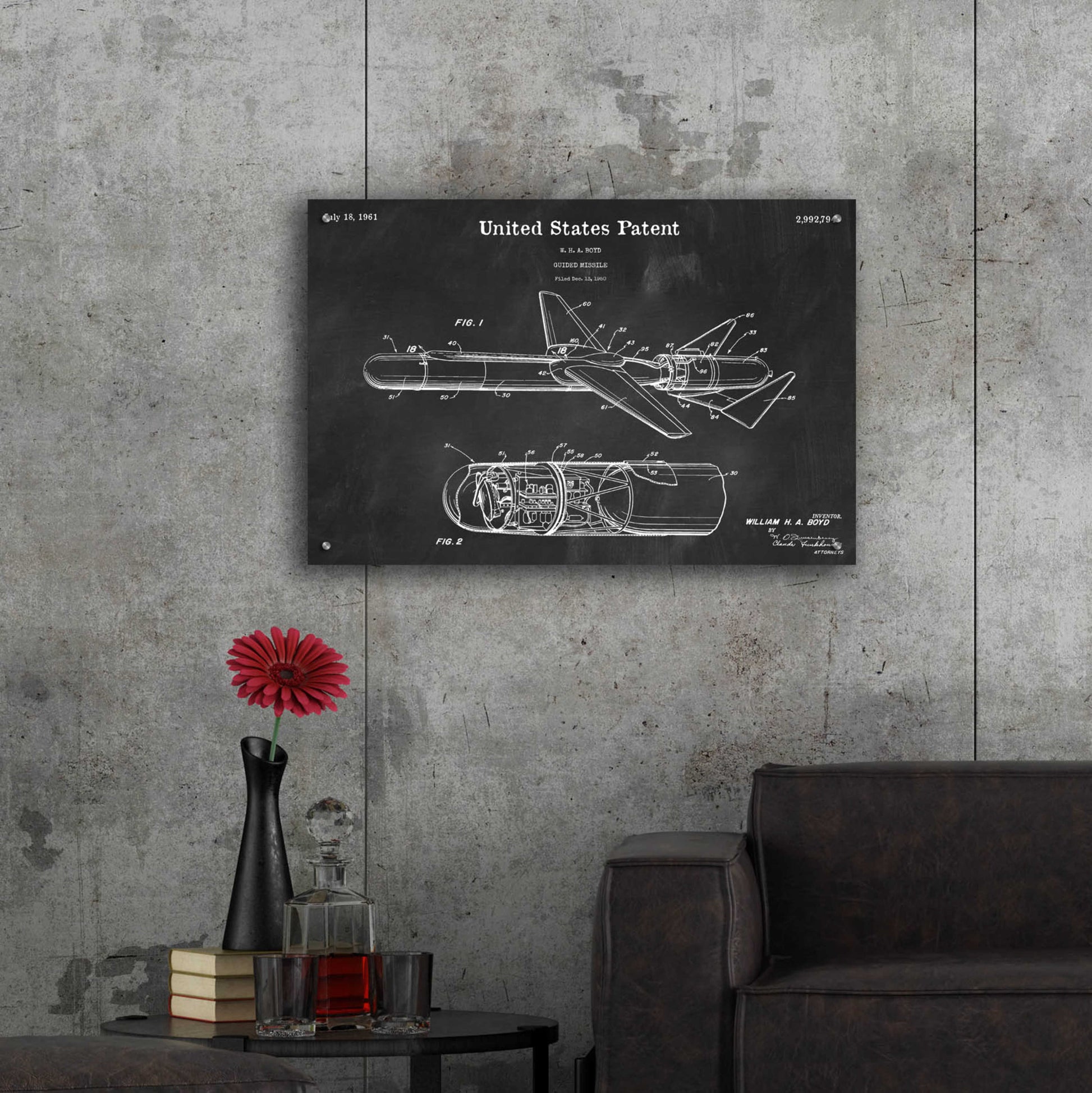 Epic Art 'Cold War Era Guided Missile Blueprint Patent Chalkboard,' Acrylic Glass Wall Art,36x24