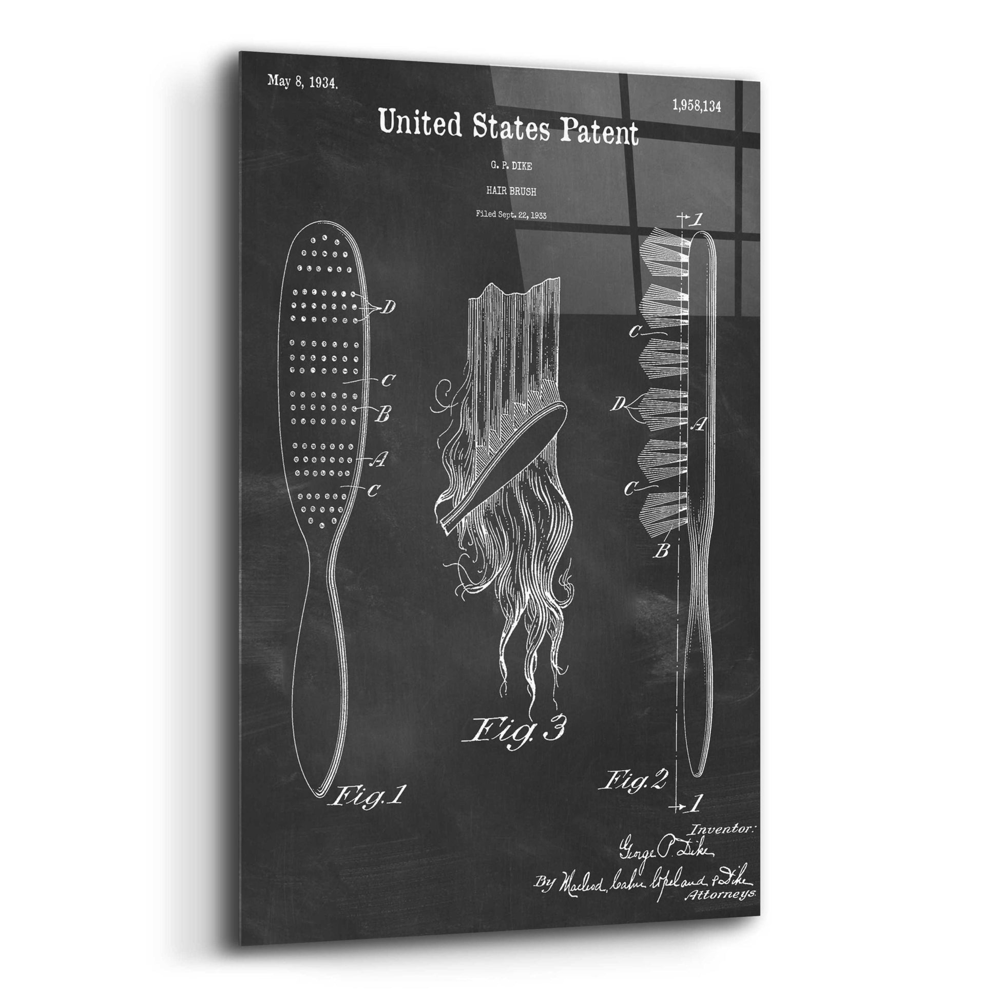 Epic Art 'Hair Brush Blueprint Patent Chalkboard,' Acrylic Glass Wall Art,12x16