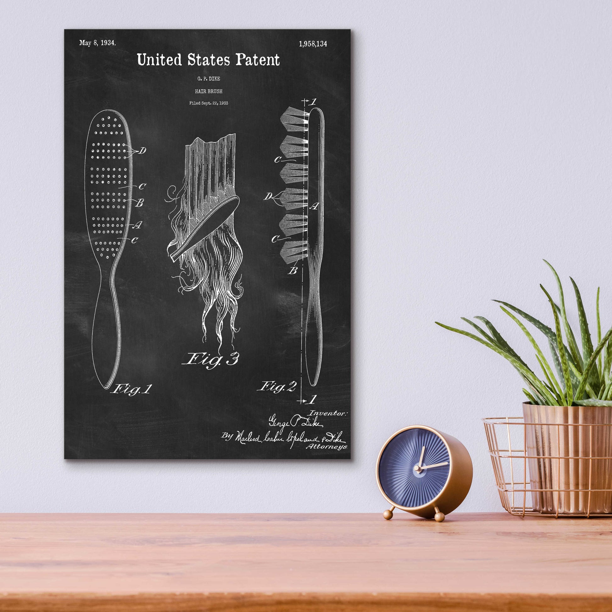Epic Art 'Hair Brush Blueprint Patent Chalkboard,' Acrylic Glass Wall Art,12x16