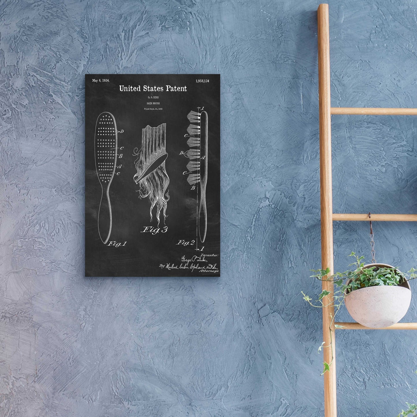 Epic Art 'Hair Brush Blueprint Patent Chalkboard,' Acrylic Glass Wall Art,16x24