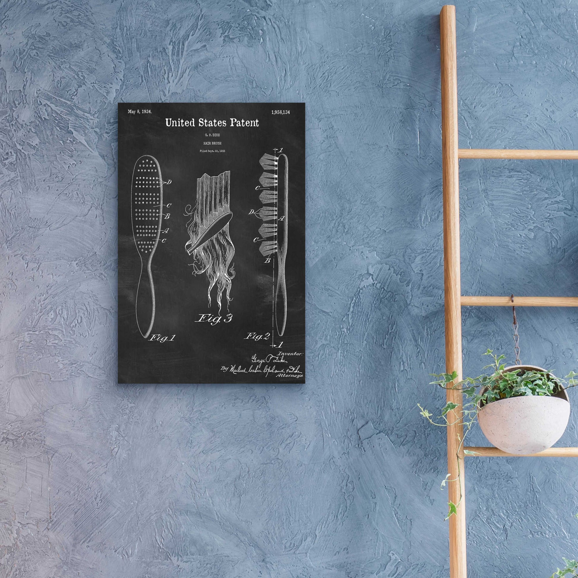 Epic Art 'Hair Brush Blueprint Patent Chalkboard,' Acrylic Glass Wall Art,16x24