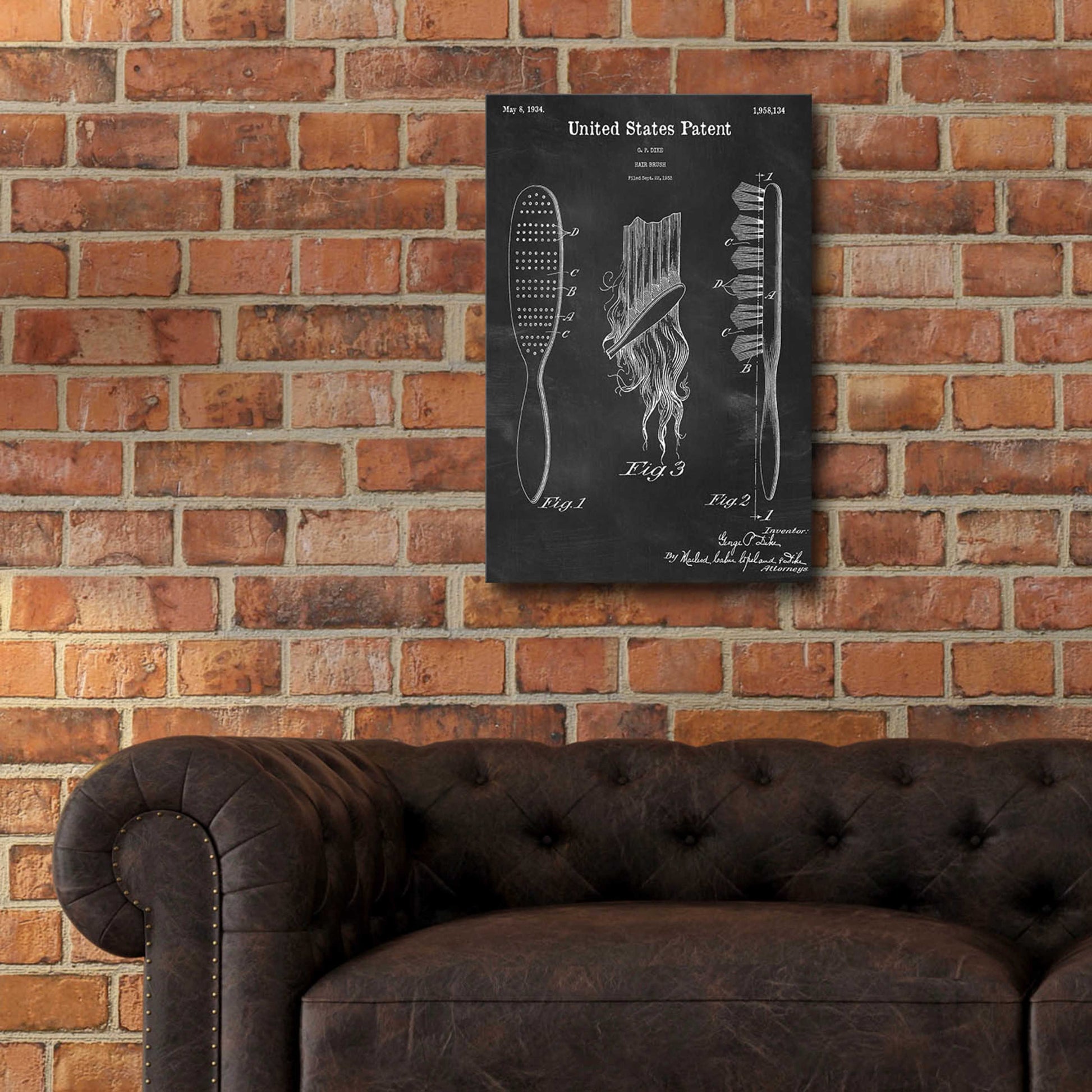 Epic Art 'Hair Brush Blueprint Patent Chalkboard,' Acrylic Glass Wall Art,16x24