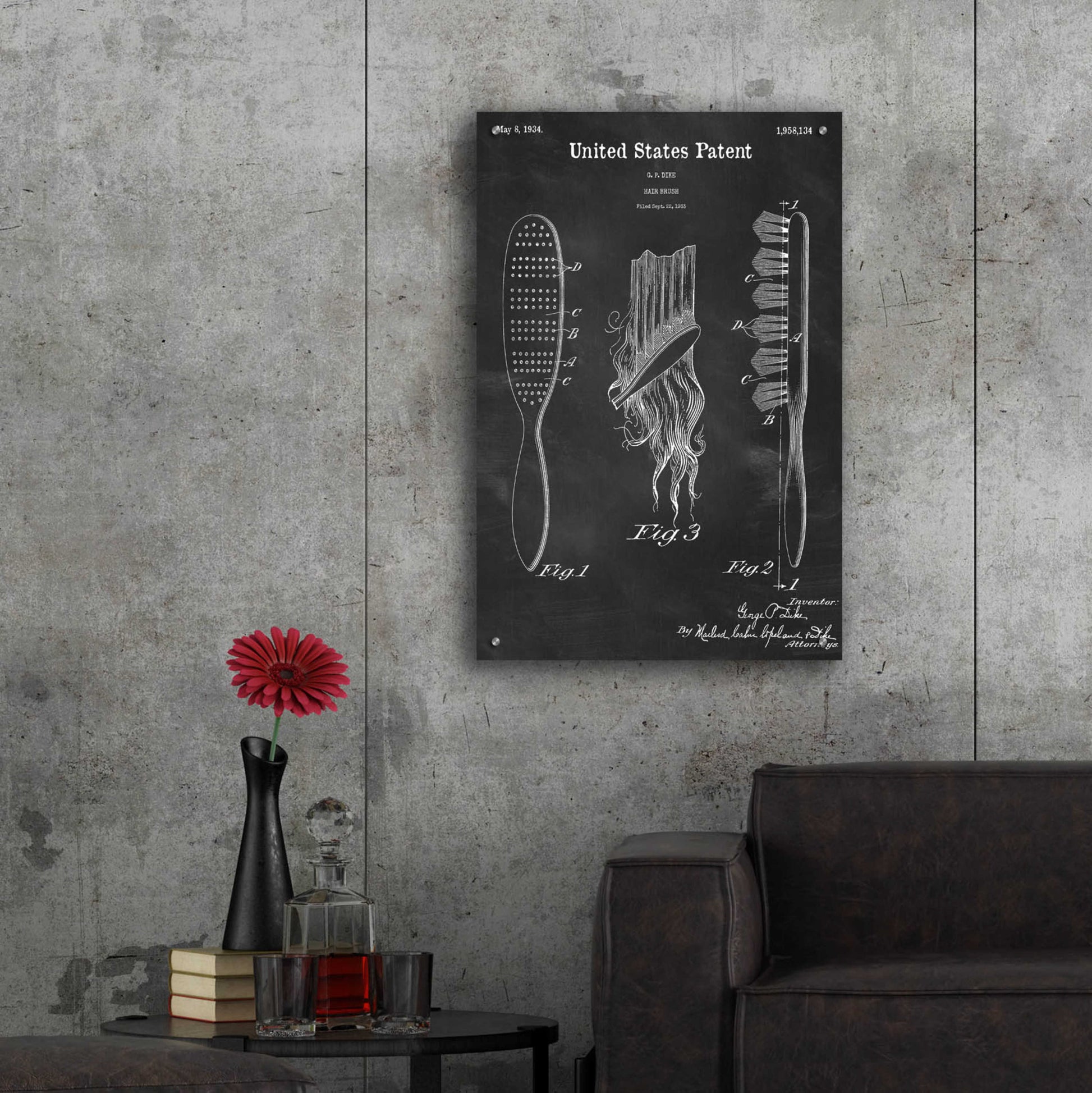 Epic Art 'Hair Brush Blueprint Patent Chalkboard,' Acrylic Glass Wall Art,24x36