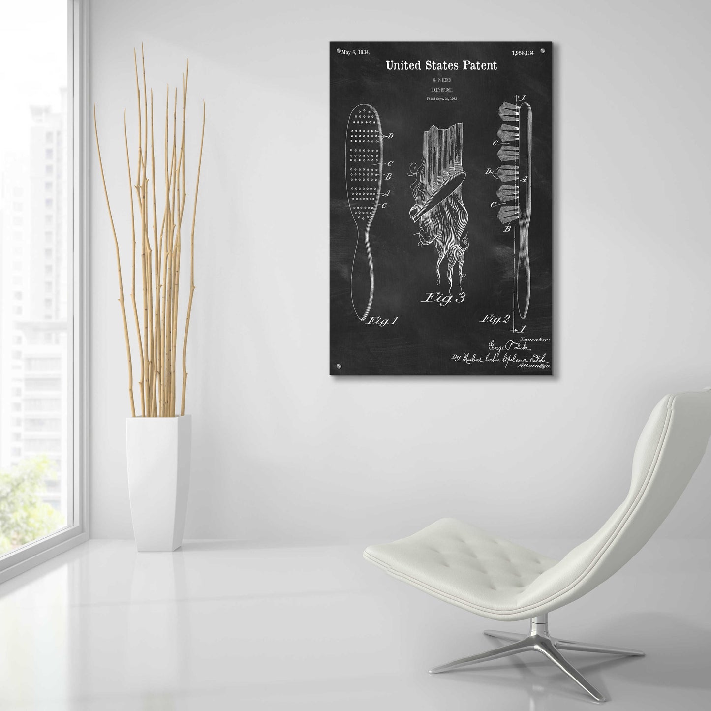 Epic Art 'Hair Brush Blueprint Patent Chalkboard,' Acrylic Glass Wall Art,24x36