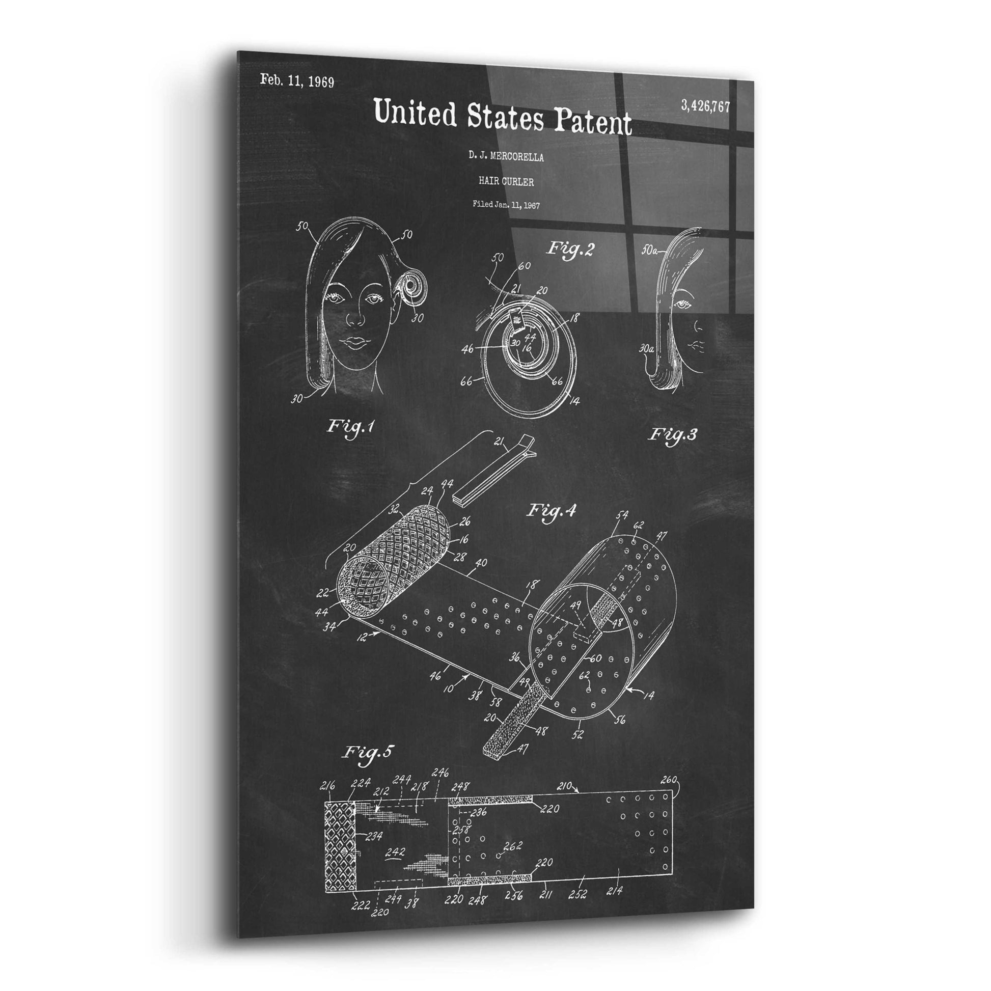 Epic Art 'Hair Curler Blueprint Patent Chalkboard,' Acrylic Glass Wall Art,12x16