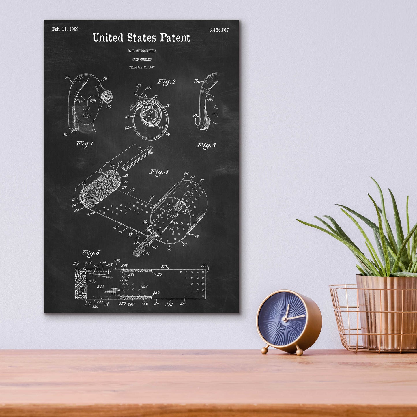 Epic Art 'Hair Curler Blueprint Patent Chalkboard,' Acrylic Glass Wall Art,12x16