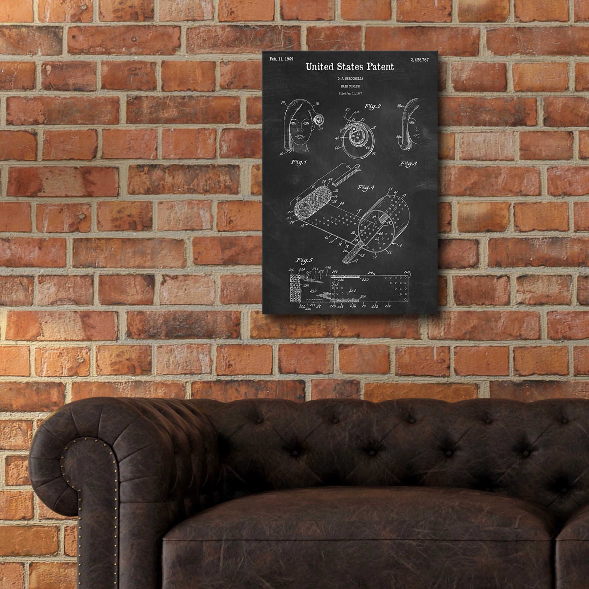 Epic Art 'Hair Curler Blueprint Patent Chalkboard,' Acrylic Glass Wall Art,16x24