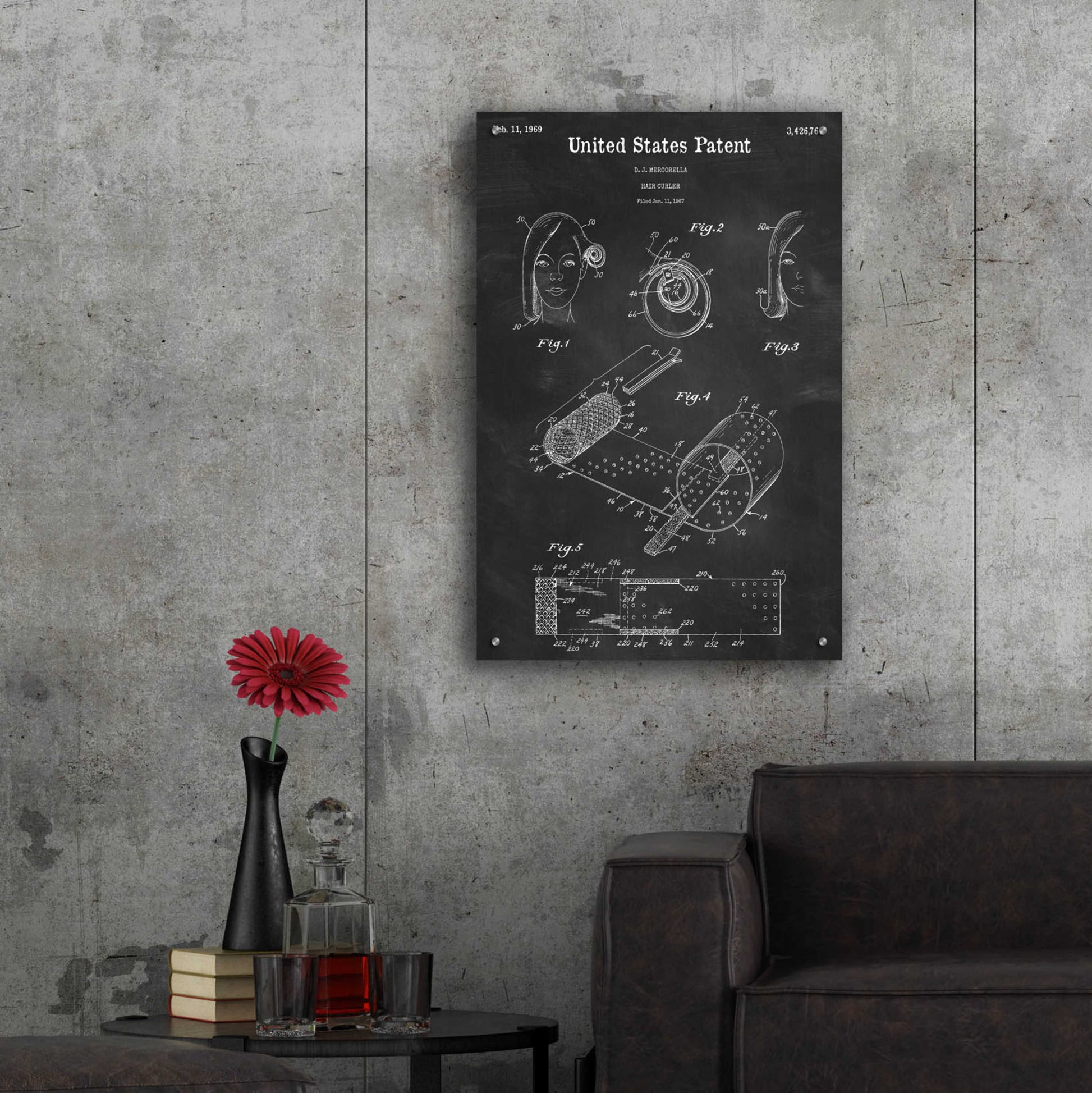 Epic Art 'Hair Curler Blueprint Patent Chalkboard,' Acrylic Glass Wall Art,24x36