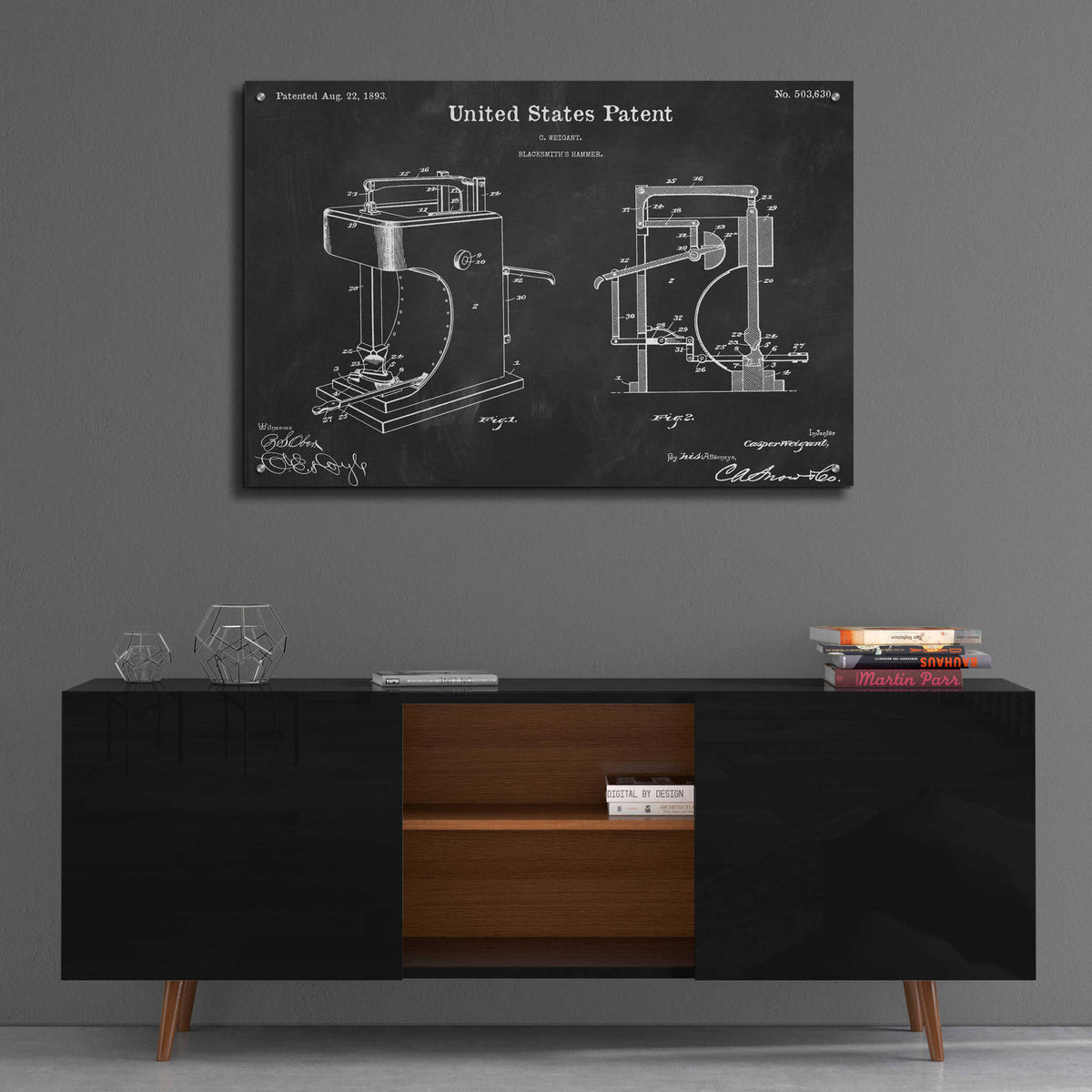 Epic Art 'Blacksmith's Hammer Blueprint Patent Chalkboard,' by Acrylic Glass Wall Art,36x24