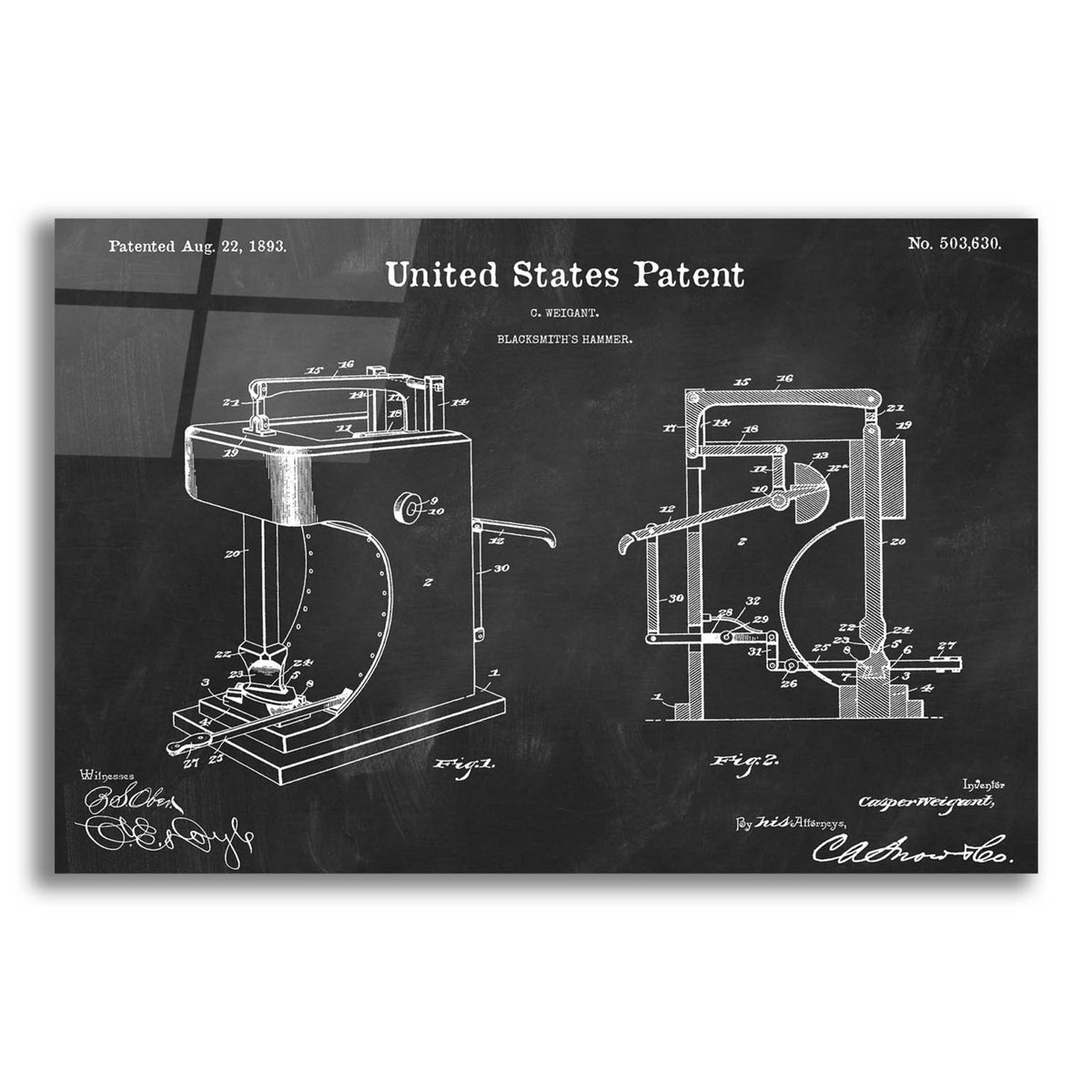 Epic Art 'Blacksmith's Hammer Blueprint Patent Chalkboard,' by Acrylic Glass Wall Art,16x12x1.1x0,26x18x1.1x0,34x26x1.74x0,54x40x1.74x0