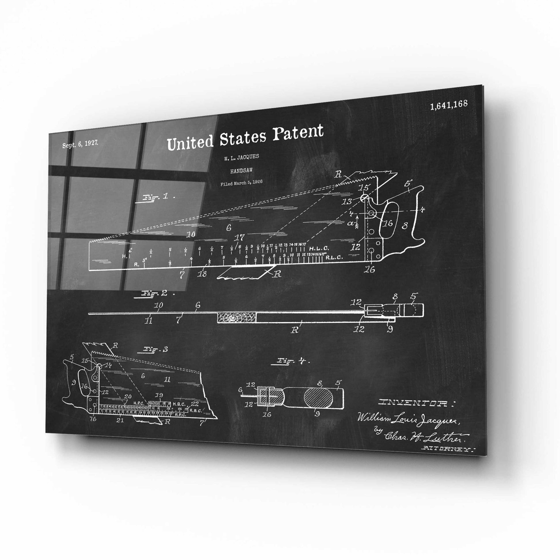 Epic Art 'Handsaw Blueprint Patent Chalkboard,' Acrylic Glass Wall Art,16x12