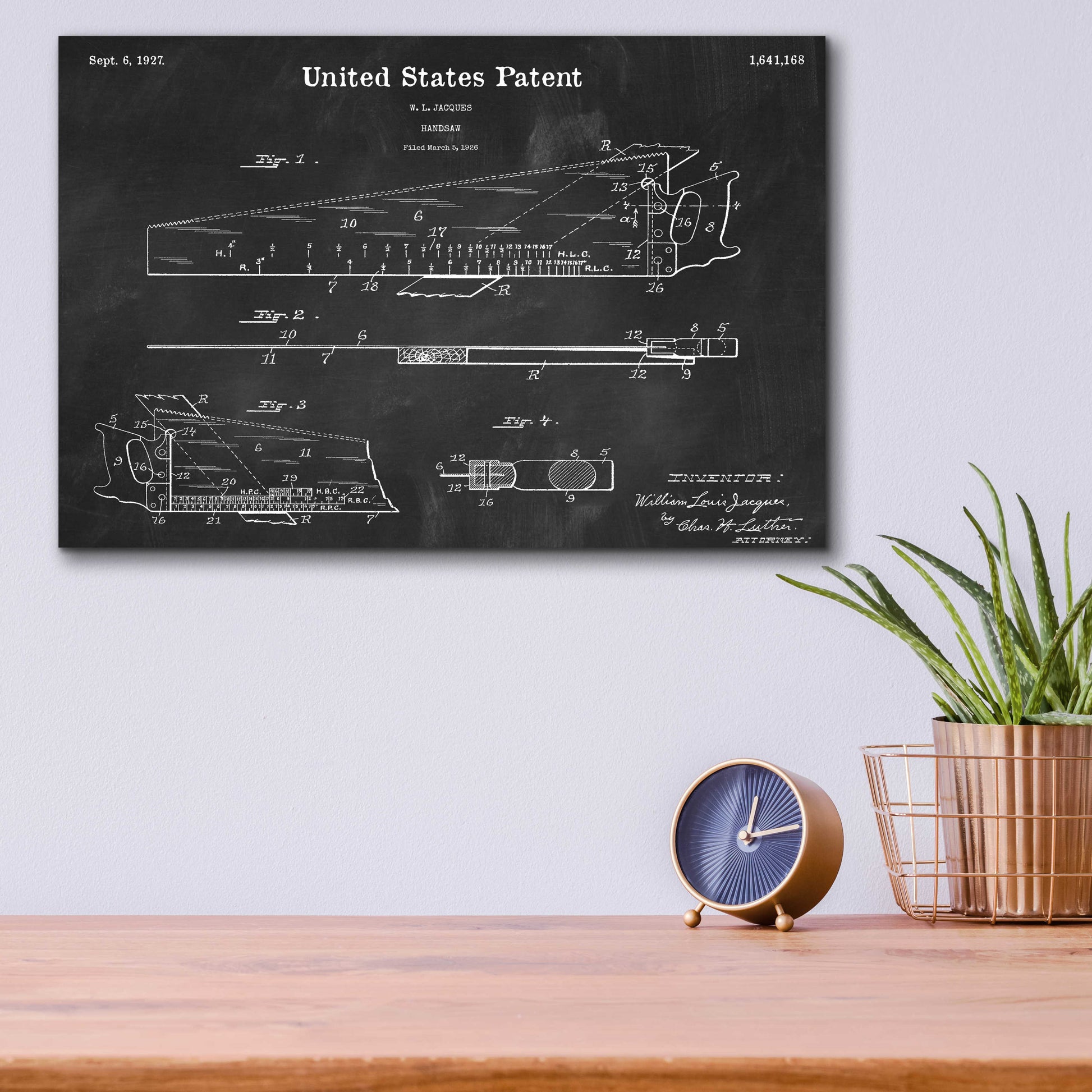 Epic Art 'Handsaw Blueprint Patent Chalkboard,' Acrylic Glass Wall Art,16x12