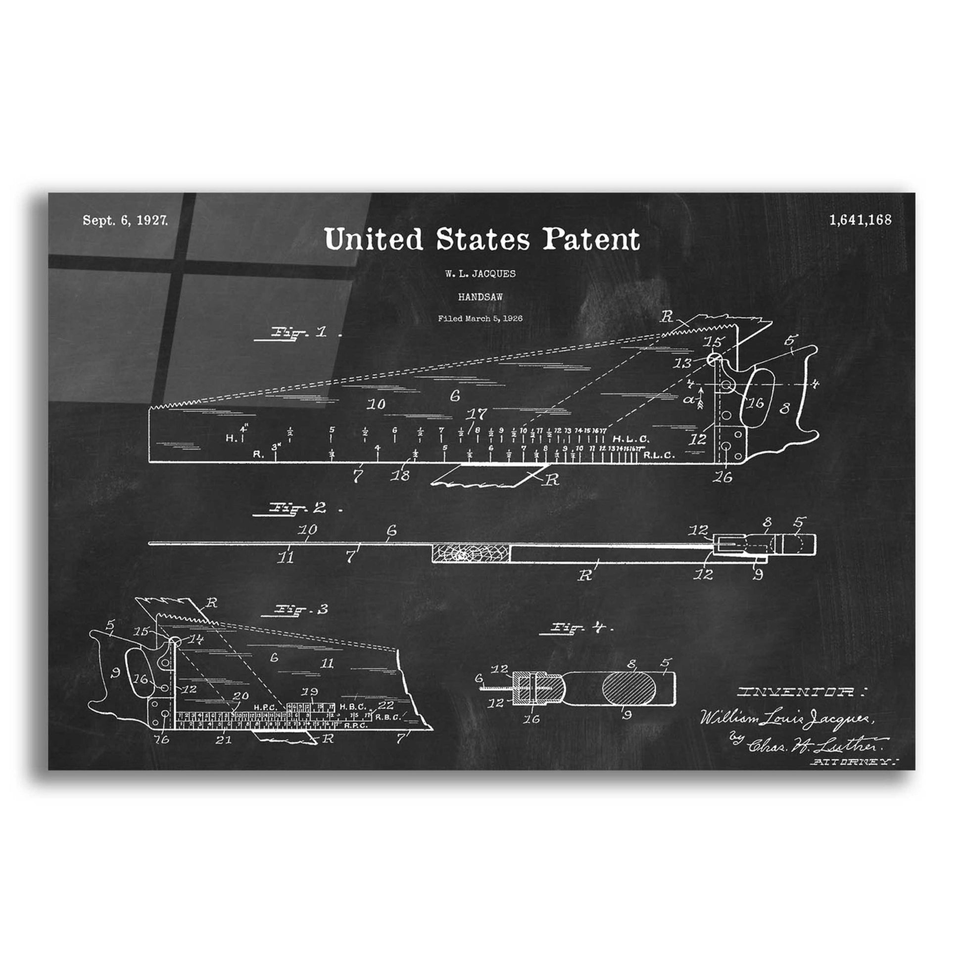 Epic Art 'Handsaw Blueprint Patent Chalkboard,' Acrylic Glass Wall Art,16x12