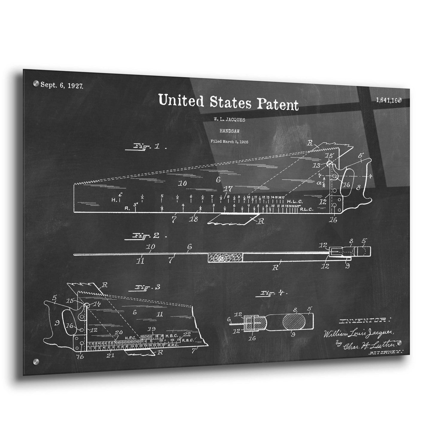 Epic Art 'Handsaw Blueprint Patent Chalkboard,' Acrylic Glass Wall Art,36x24