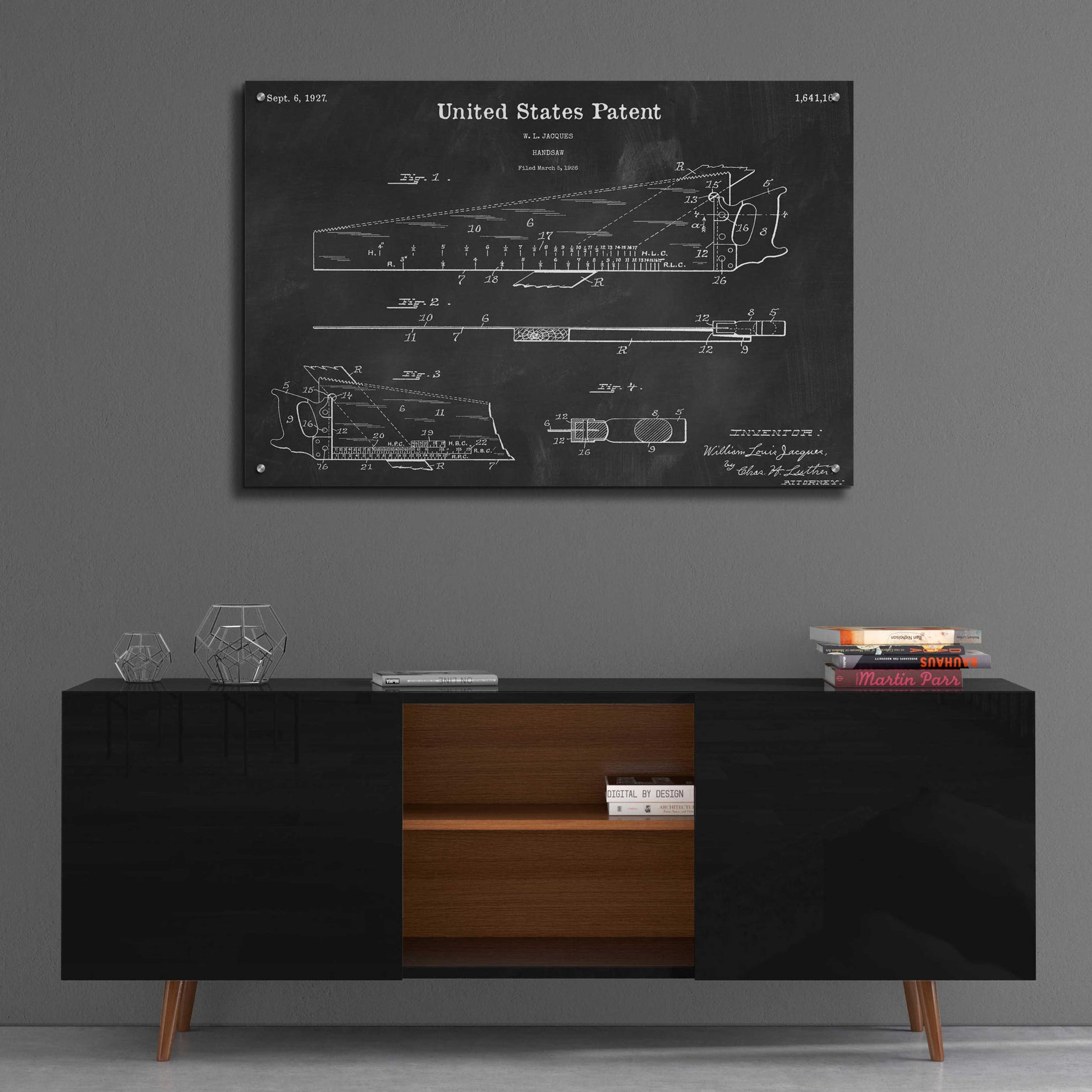 Epic Art 'Handsaw Blueprint Patent Chalkboard,' Acrylic Glass Wall Art,36x24