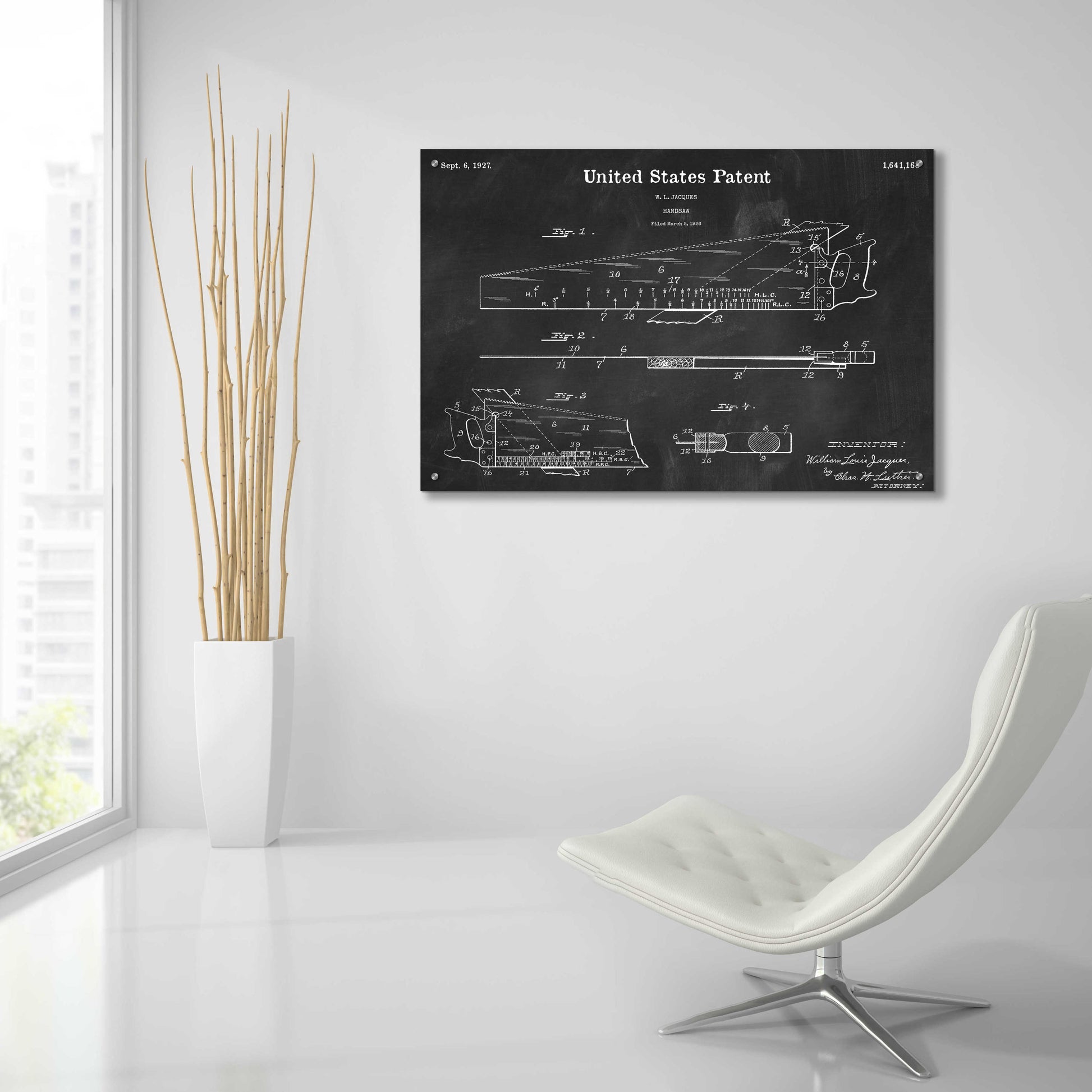 Epic Art 'Handsaw Blueprint Patent Chalkboard,' Acrylic Glass Wall Art,36x24