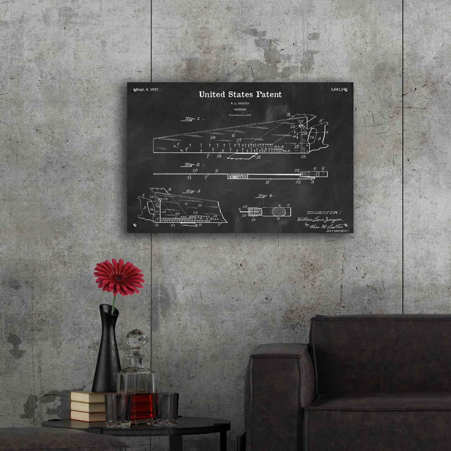 Epic Art 'Handsaw Blueprint Patent Chalkboard,' Acrylic Glass Wall Art,36x24