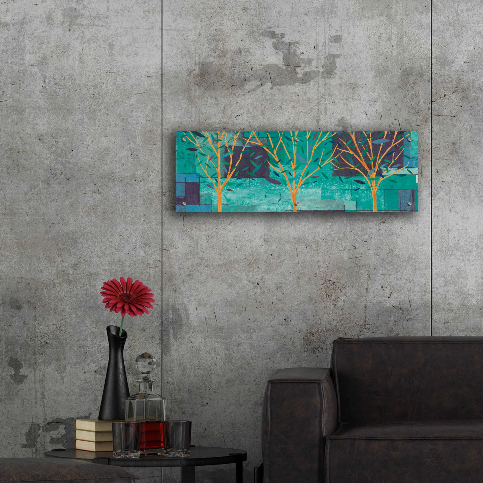 Epic Art 'Watercolor Forest III Peacock' by Veronique Charron, Acrylic Glass Wall Art,36x12